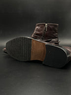 Dark Brown Leather Ankle Boots Double Monk Strap Side Zip Square Toe - 43