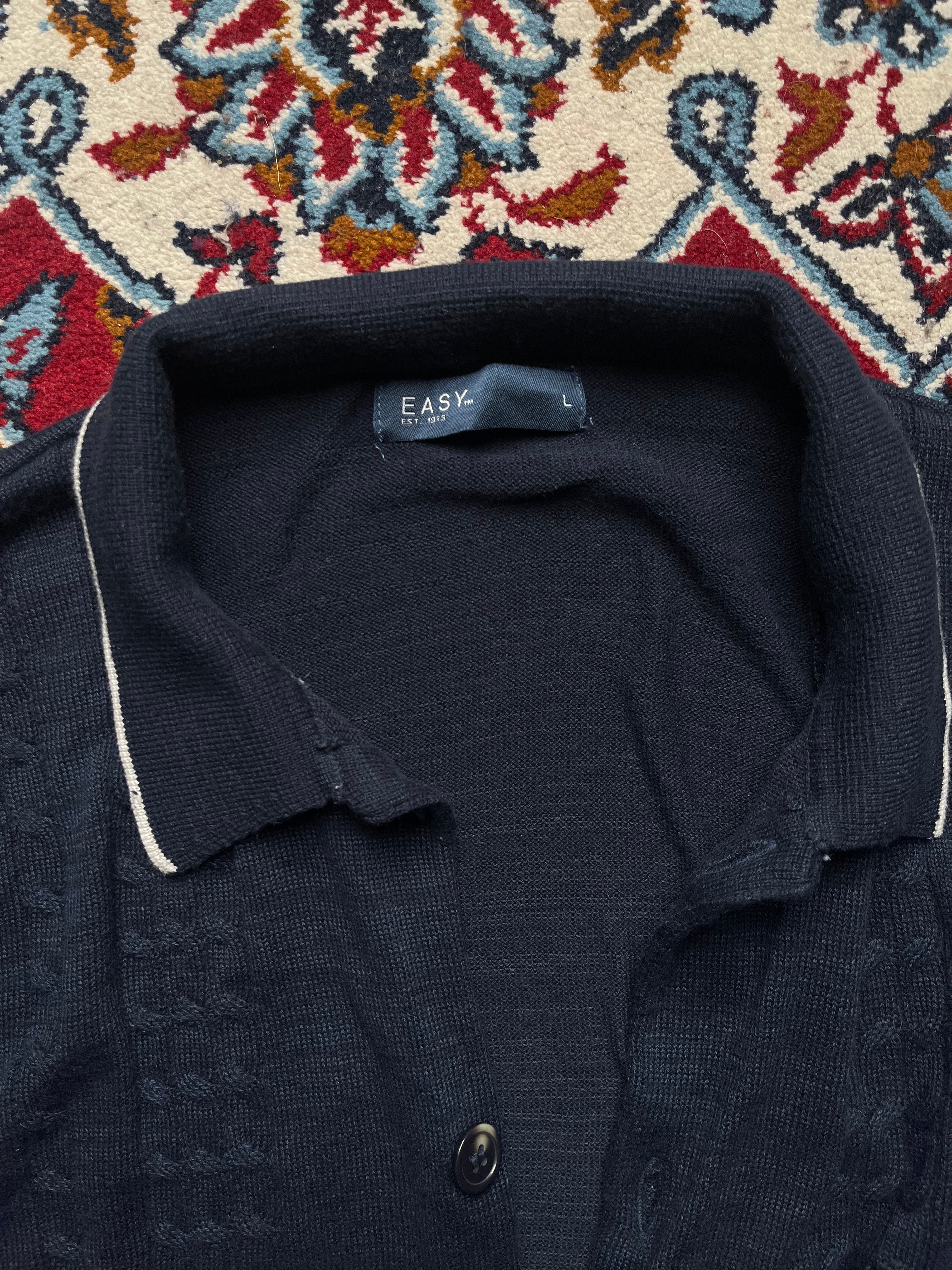 EASY Knit Polo Collar Cardigan with Cable Detail