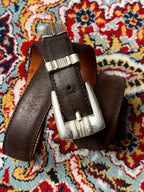 Vintage Faubourg French Tan Vegetable Tanned Leather Belt Buckle made of Silver