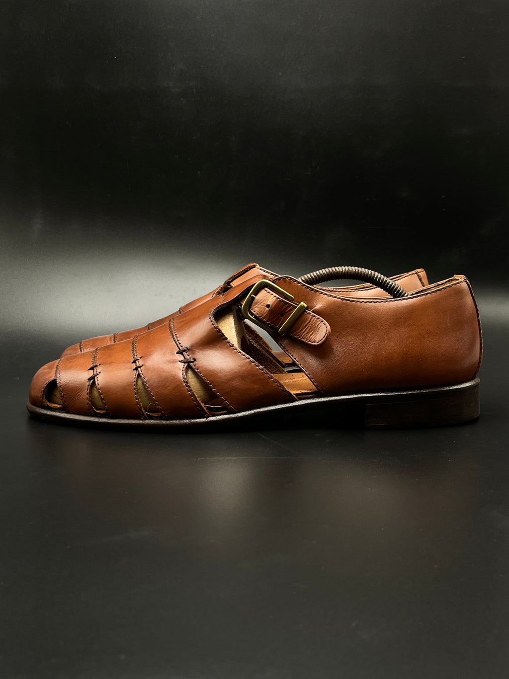G.H. Bass Brown Monk Strap Leather Fisherman Sandals - 46