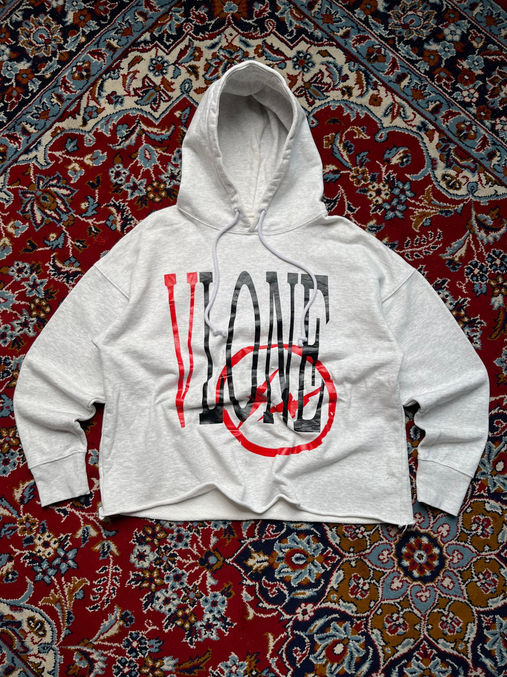 VLONE x Fragment Design Raw Hem Heather Grey Crop Hoodie - M