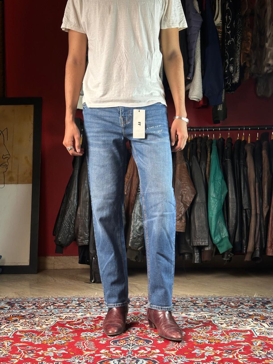 NEXT DENIM GOODS CO WASHED BLUE STRAIGHT FIT DENIM JEANS - 32