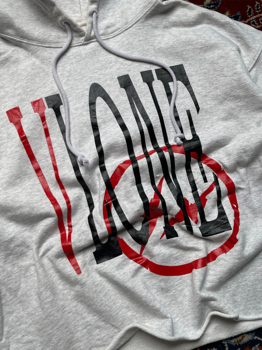 VLONE x Fragment Design Raw Hem Heather Grey Crop Hoodie - M