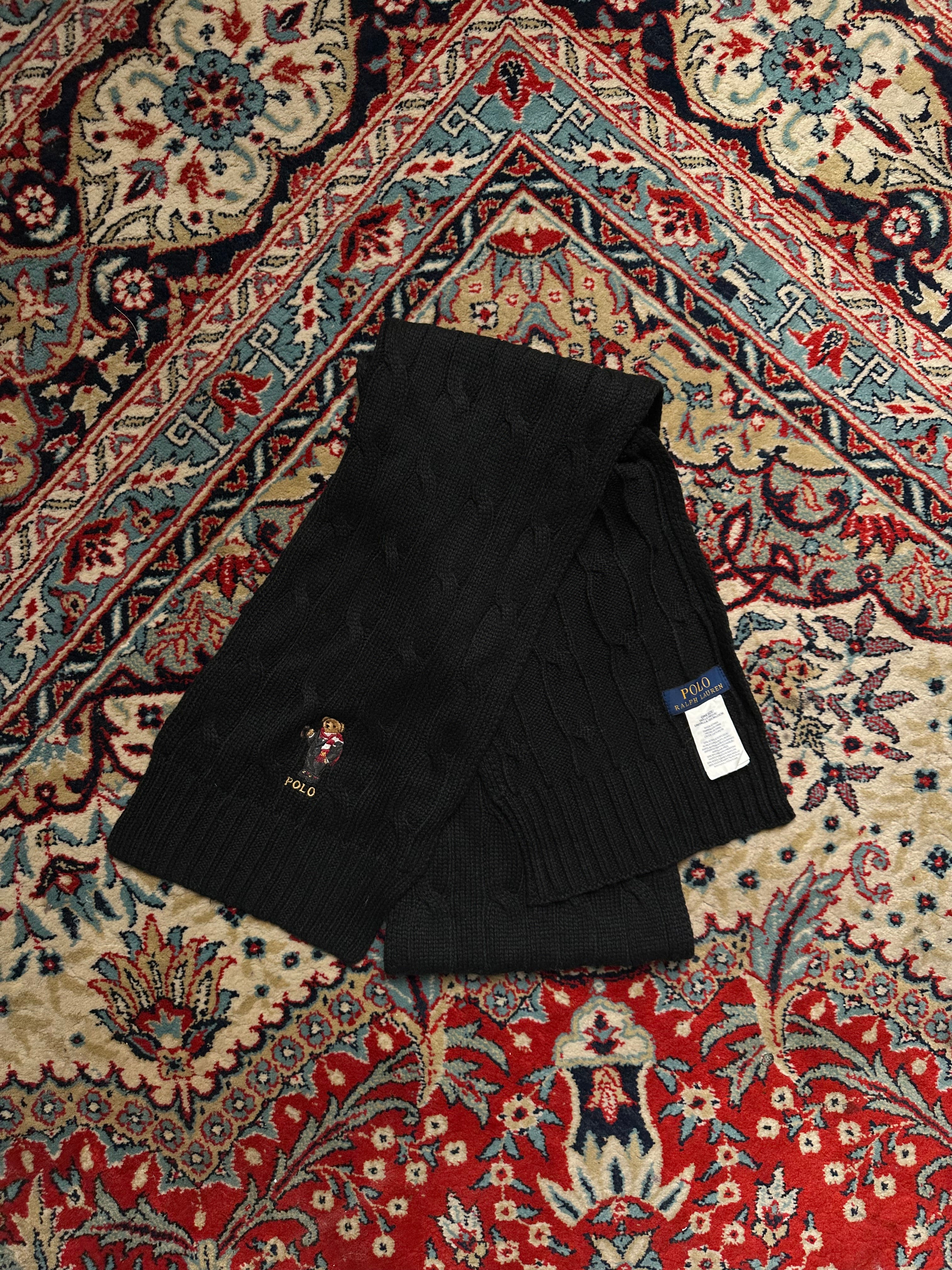 POLO RALPH LAUREN BLACK CABLE KNIT MUFFLER