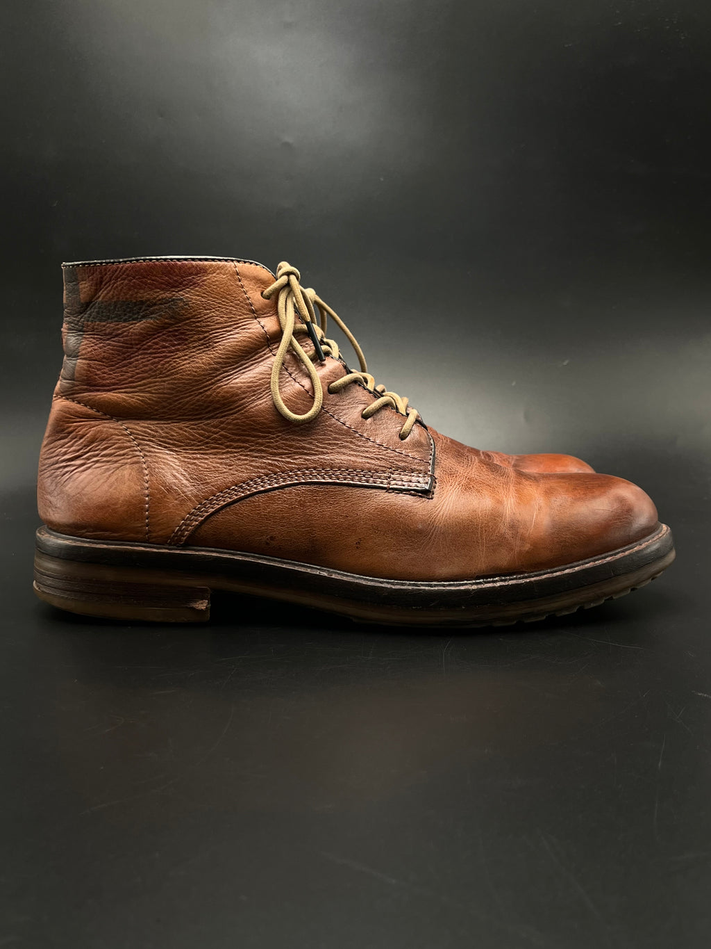 Napapijri Kari Cognac Brown Leather Lace Up Service Ankle Boots