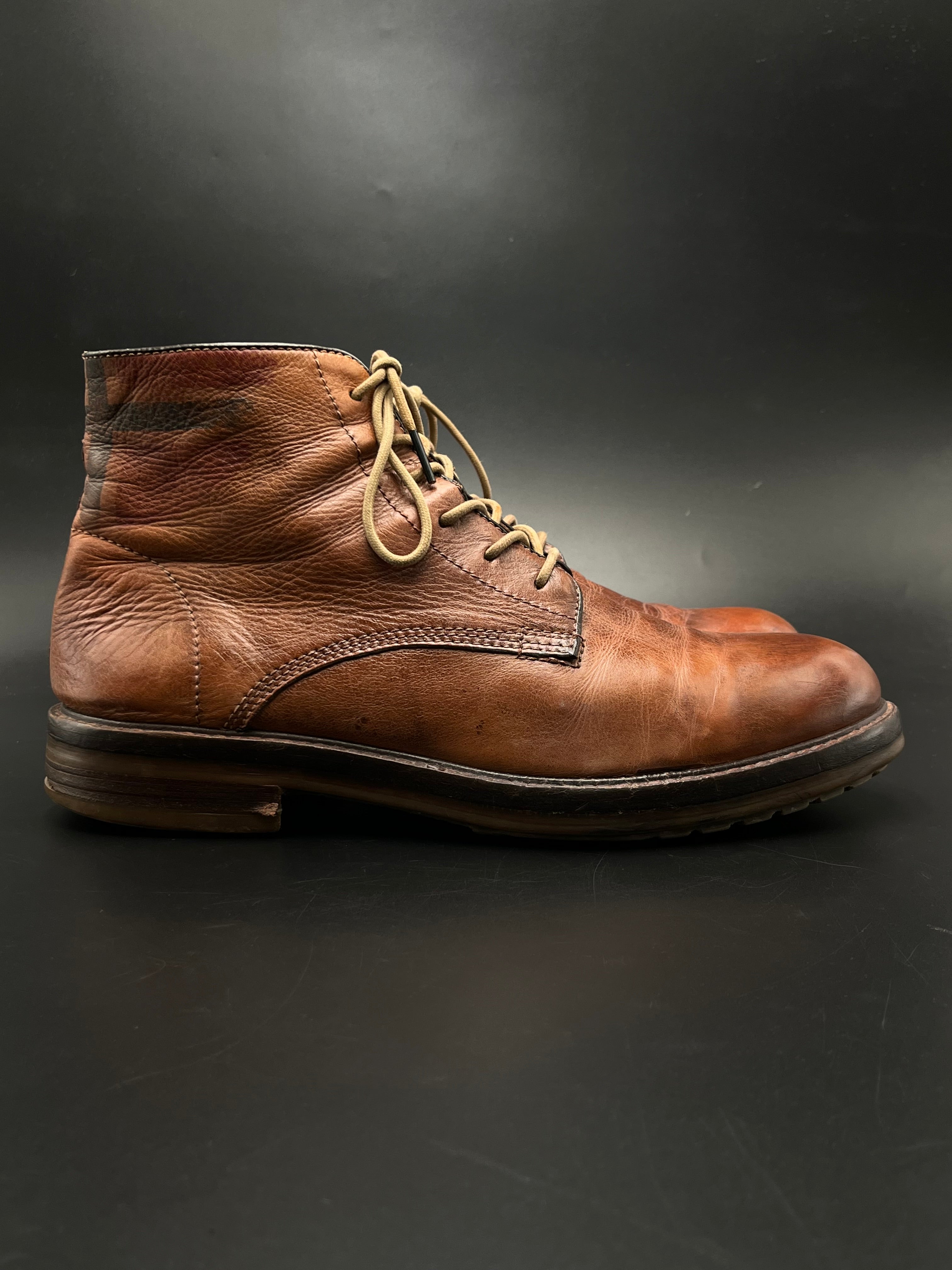 Napapijri Kari Cognac Brown Leather Lace Up Service Ankle Boots