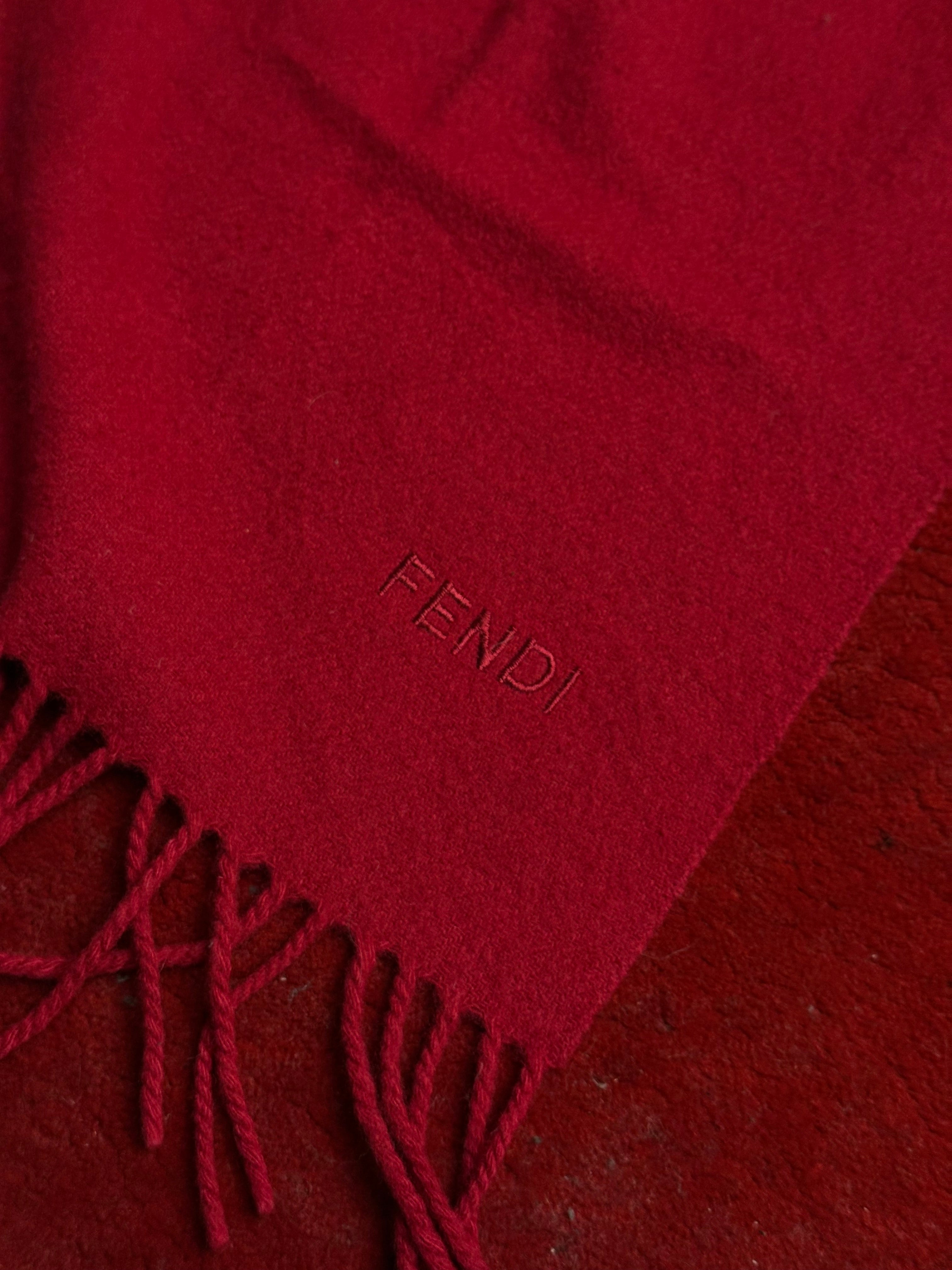 Fendi Burgundy Red Fringe Wool Scarf