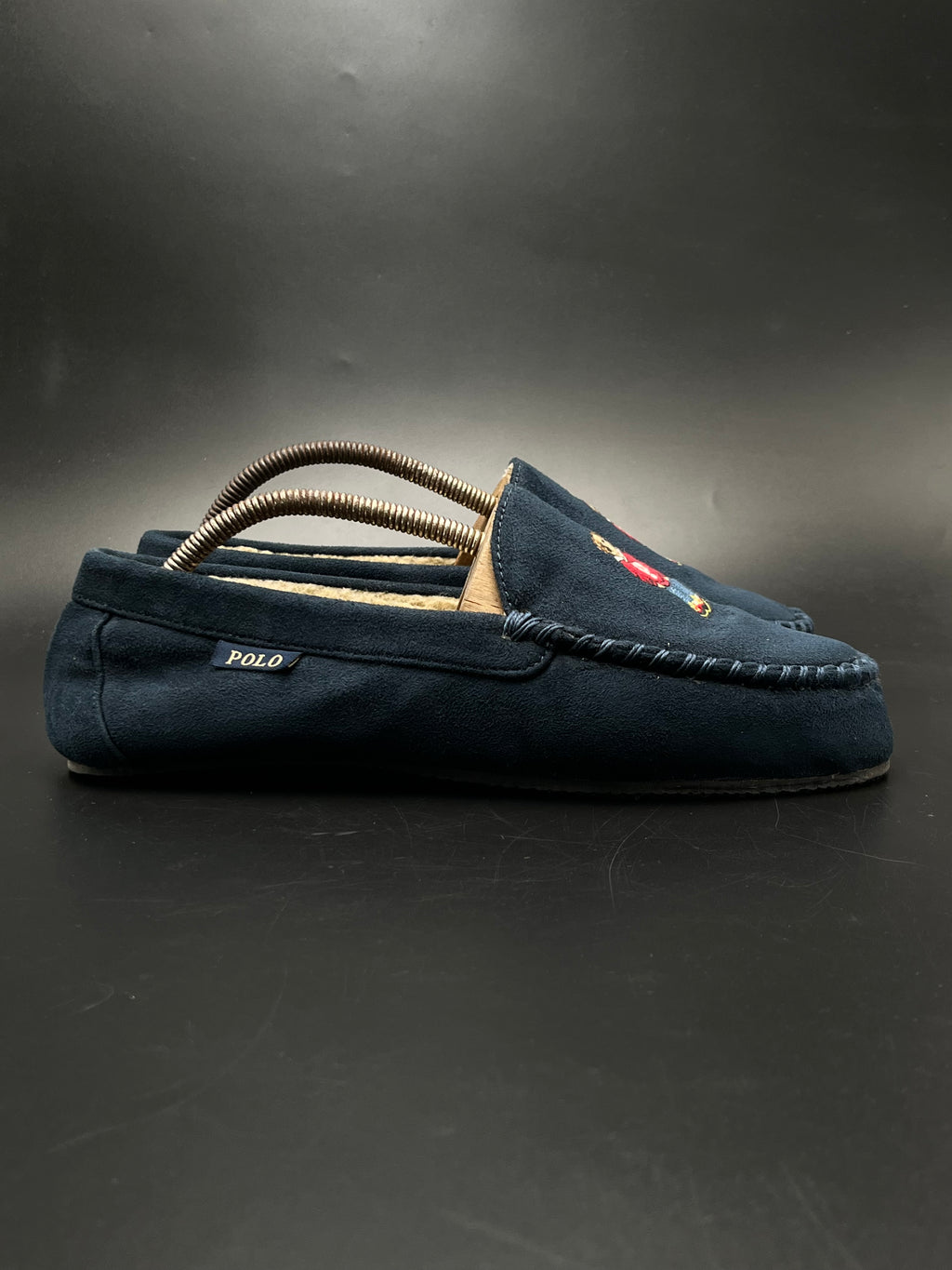 Polo Ralph Lauren Dezi V Polo Bear Navy Suede Moccasin Slippers