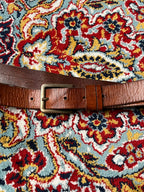 H&M Men's Cognac Brown Full Grain Leather Belt Antique Brass Buckle
