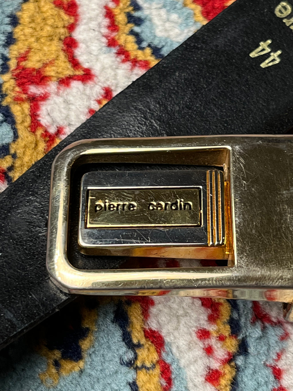 Vintage Pierre Cardin Double-Sided Black&Brown Genuine Leather Belt Gold Logo Buckle