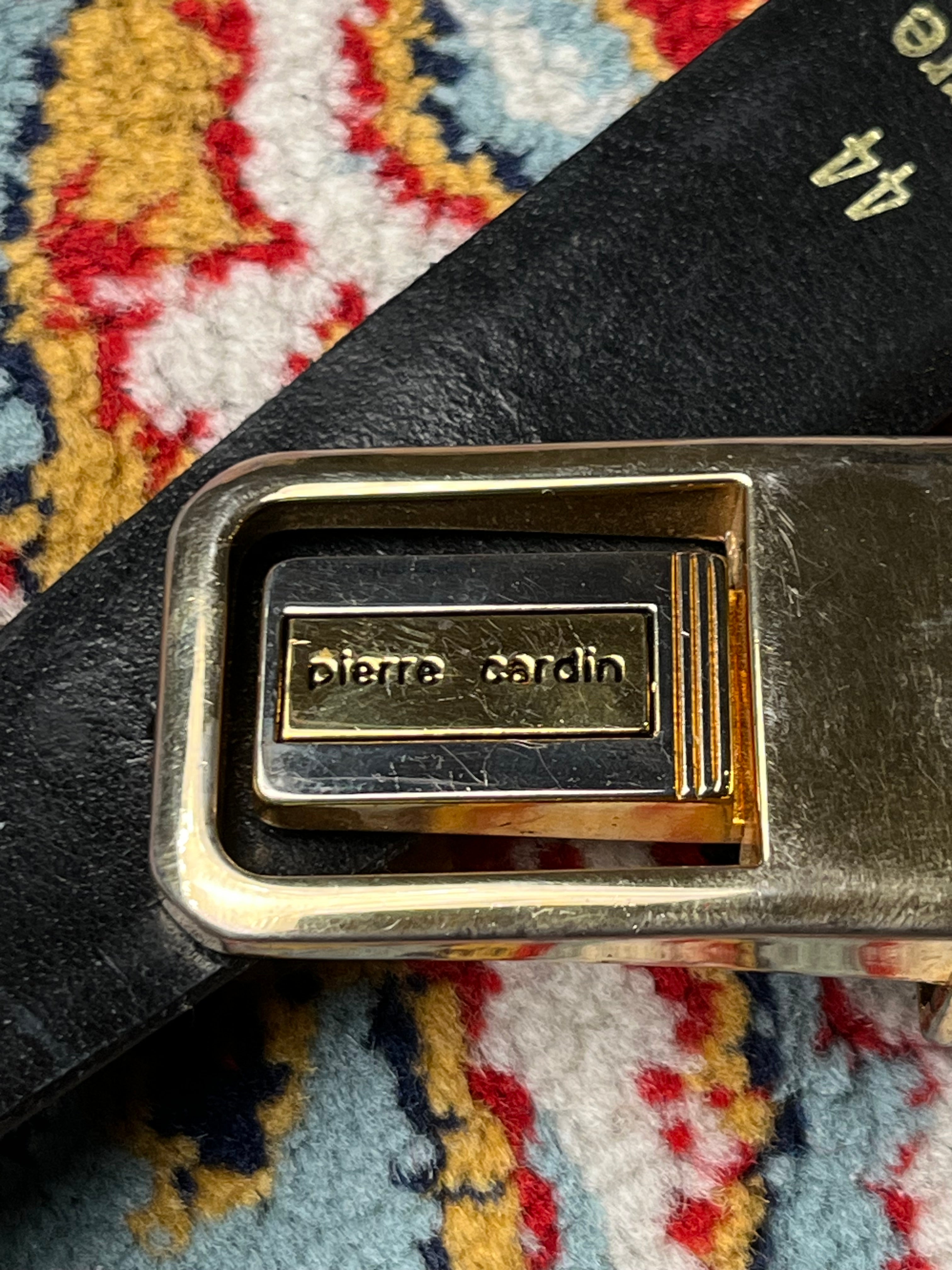 Vintage Pierre Cardin Double-Sided Black&Brown Genuine Leather Belt Gold Logo Buckle