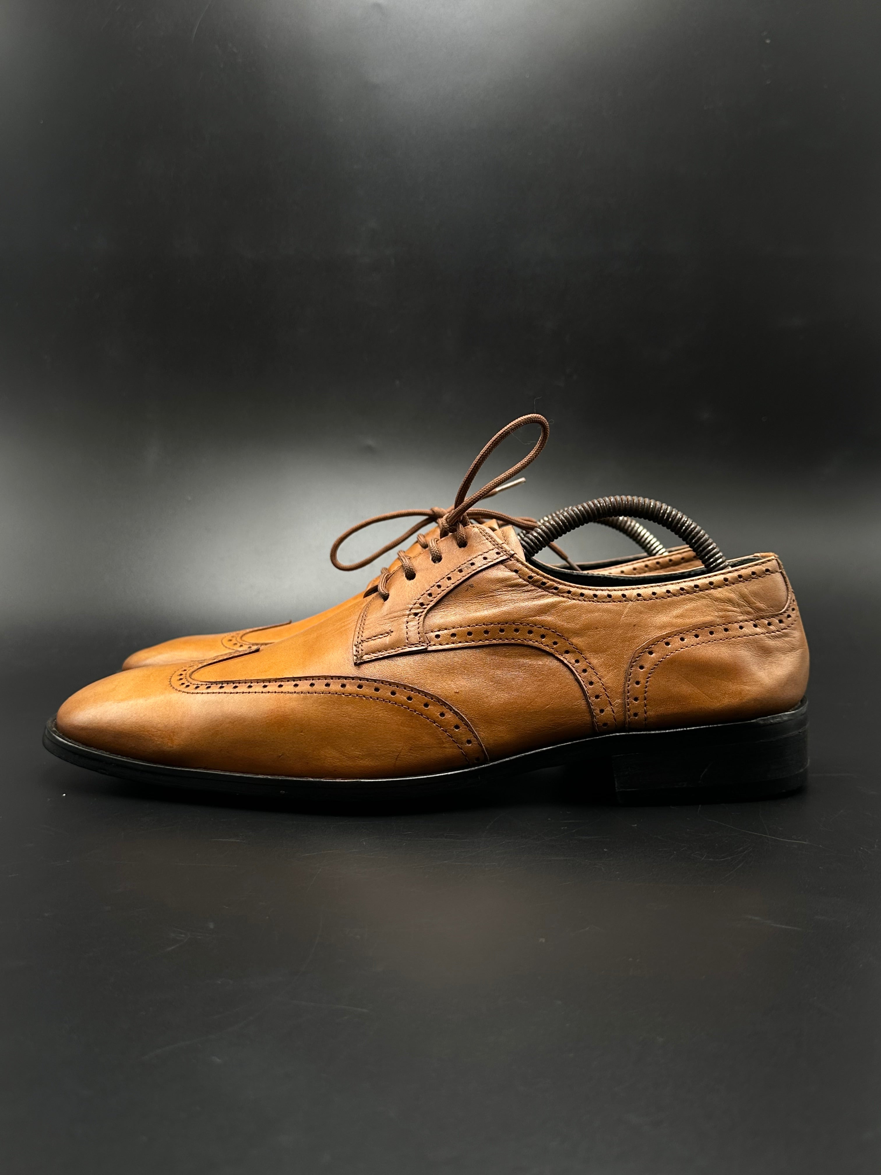 BEEHIVE TAN LEATHER WINGTIP OXFORD BROGUE SHOES - 44