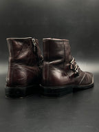 Dark Brown Leather Ankle Boots Double Monk Strap Side Zip Square Toe - 43