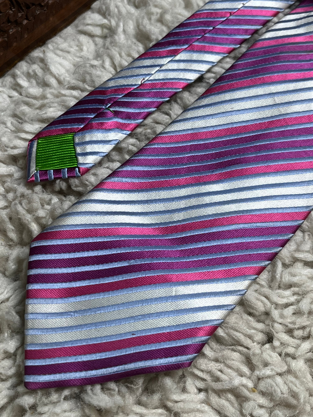 Daniel Hechter Silk Striped Tie – Pink, Silver & Lavender Diagonal Stripe