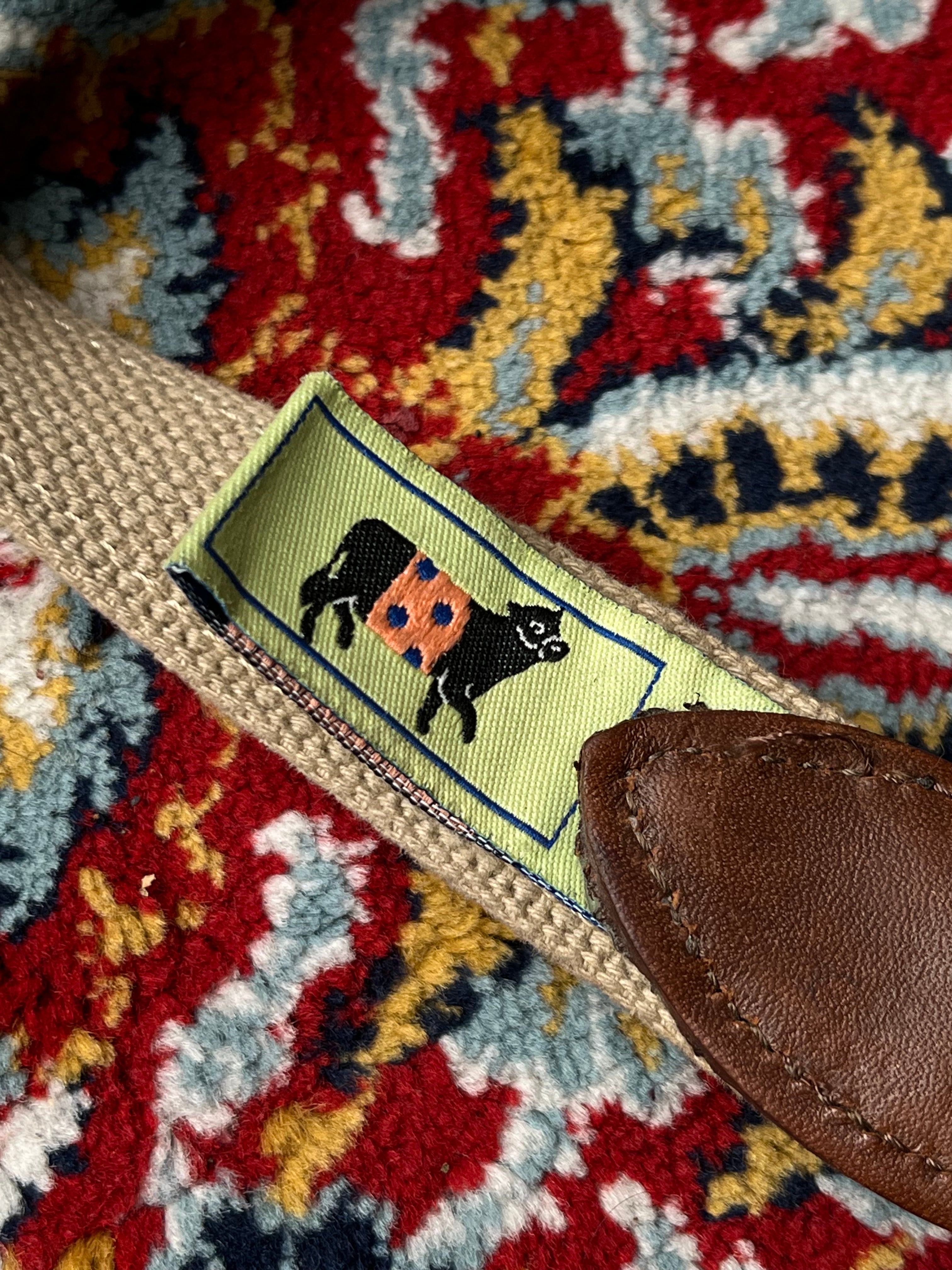 Novelty Walking Dogs Ribbon Canvas Webbing Belt Brown Leather