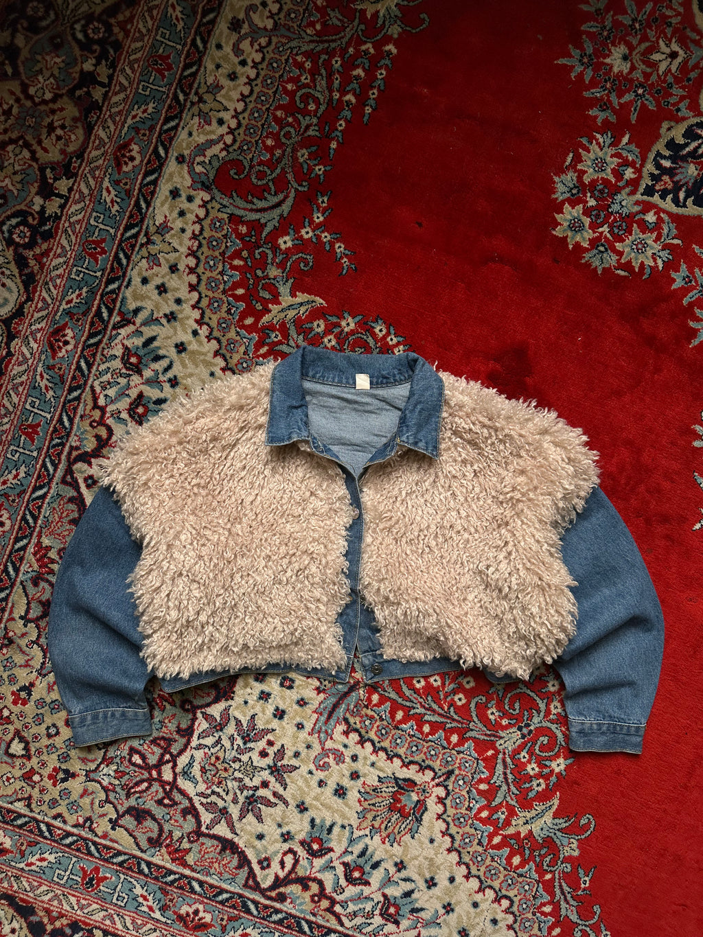 MAGAZINE Fake Fur Baggy Cropped Denim Jacket