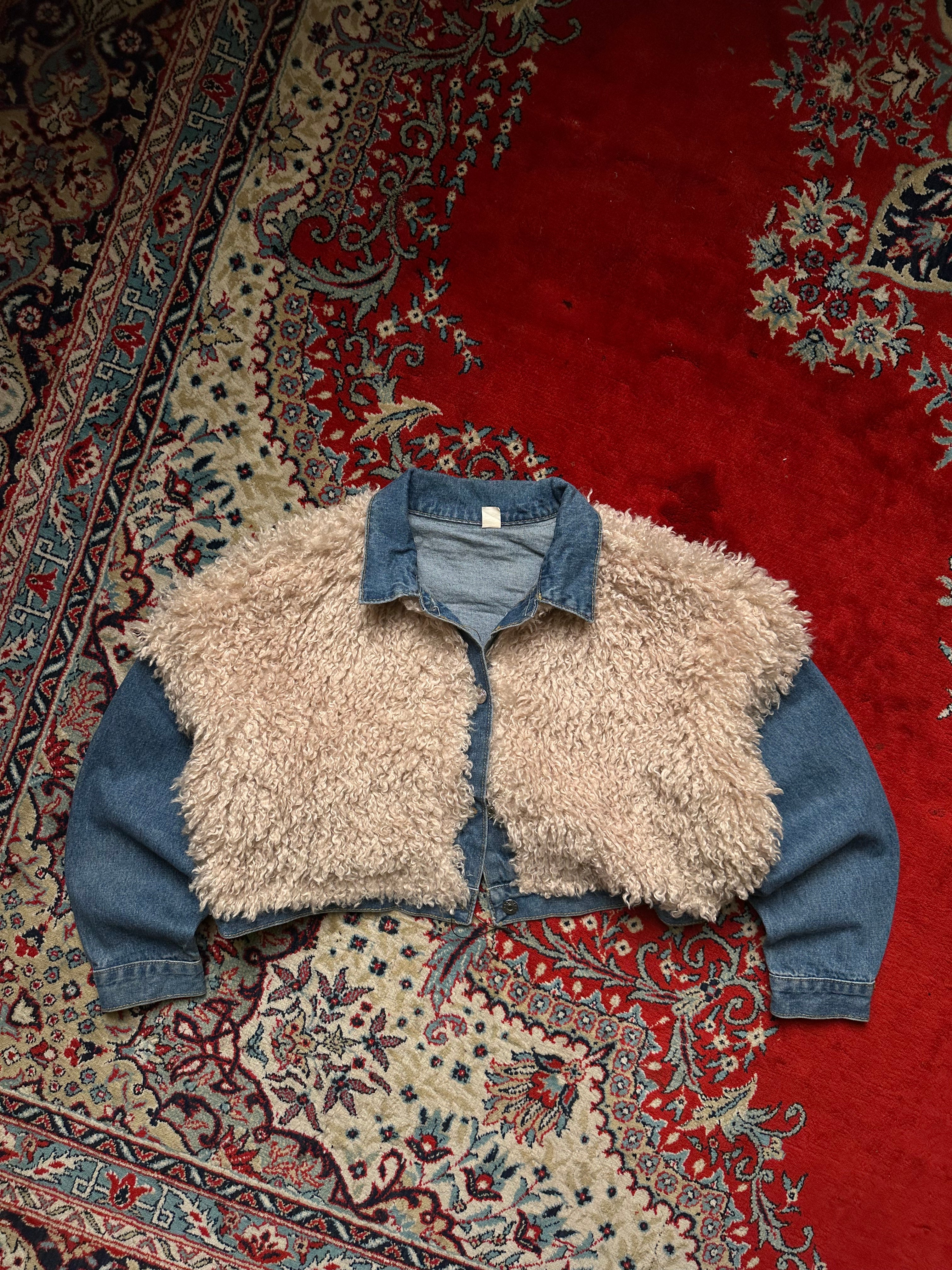 MAGAZINE Fake Fur Baggy Cropped Denim Jacket