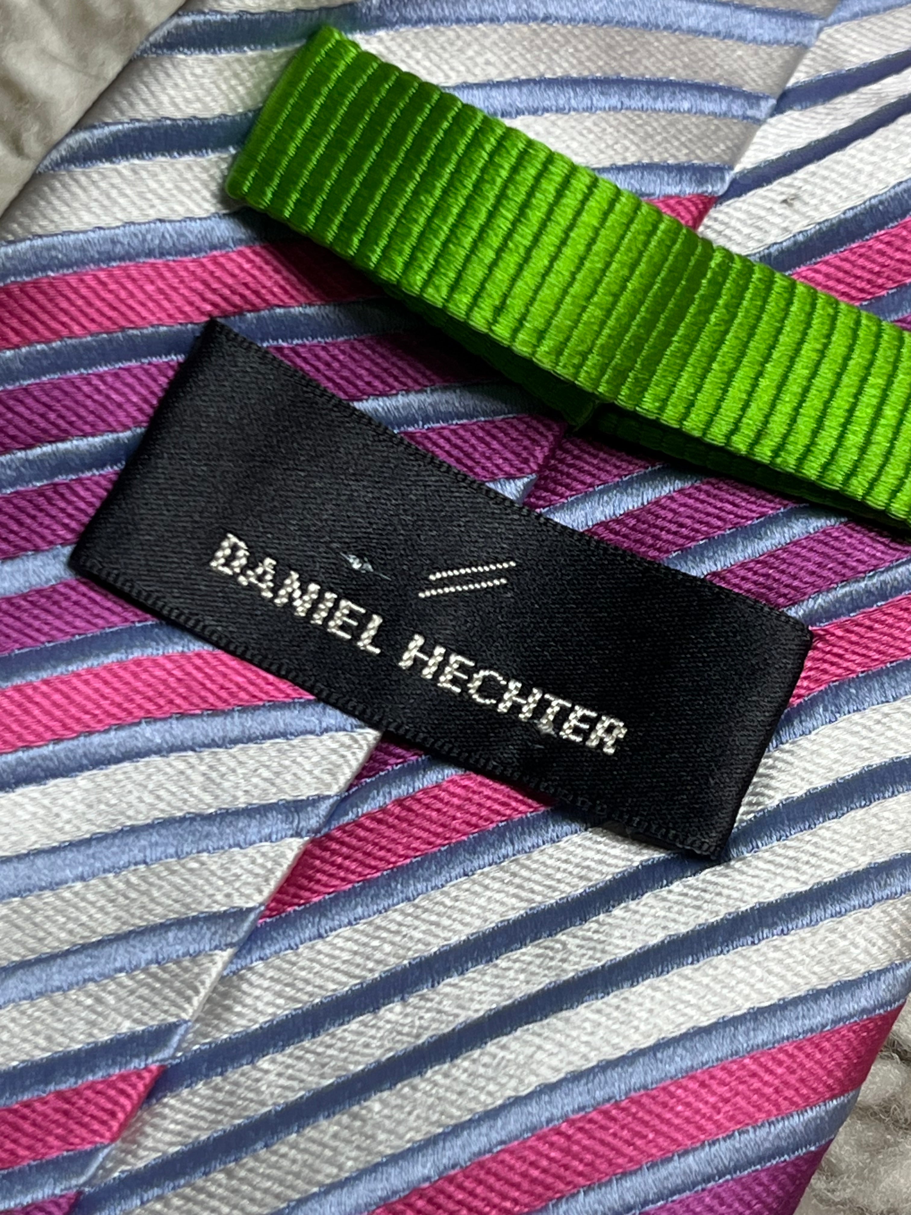 Daniel Hechter Silk Striped Tie – Pink, Silver & Lavender Diagonal Stripe