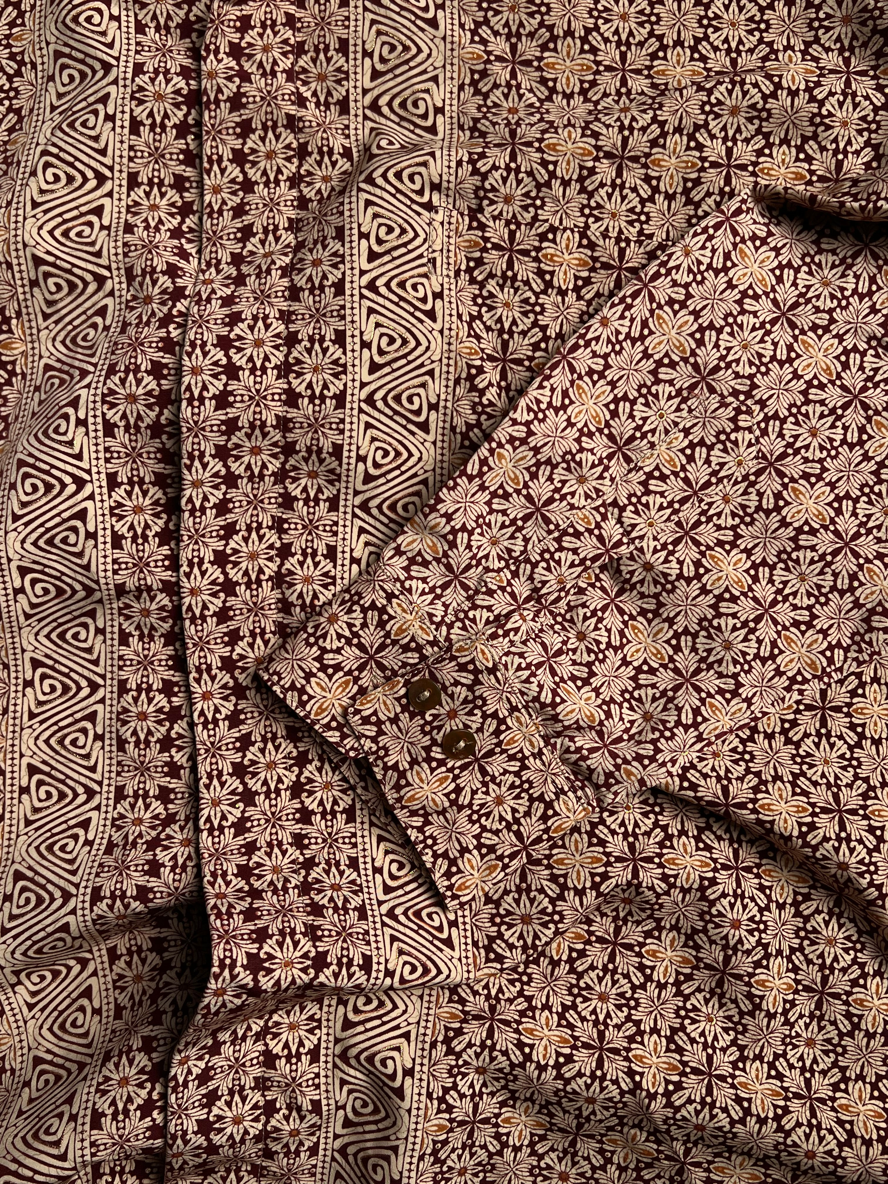 VINTAGE PRINTED & TEXTURED BUTTON DOWN CASUAL SHIRT