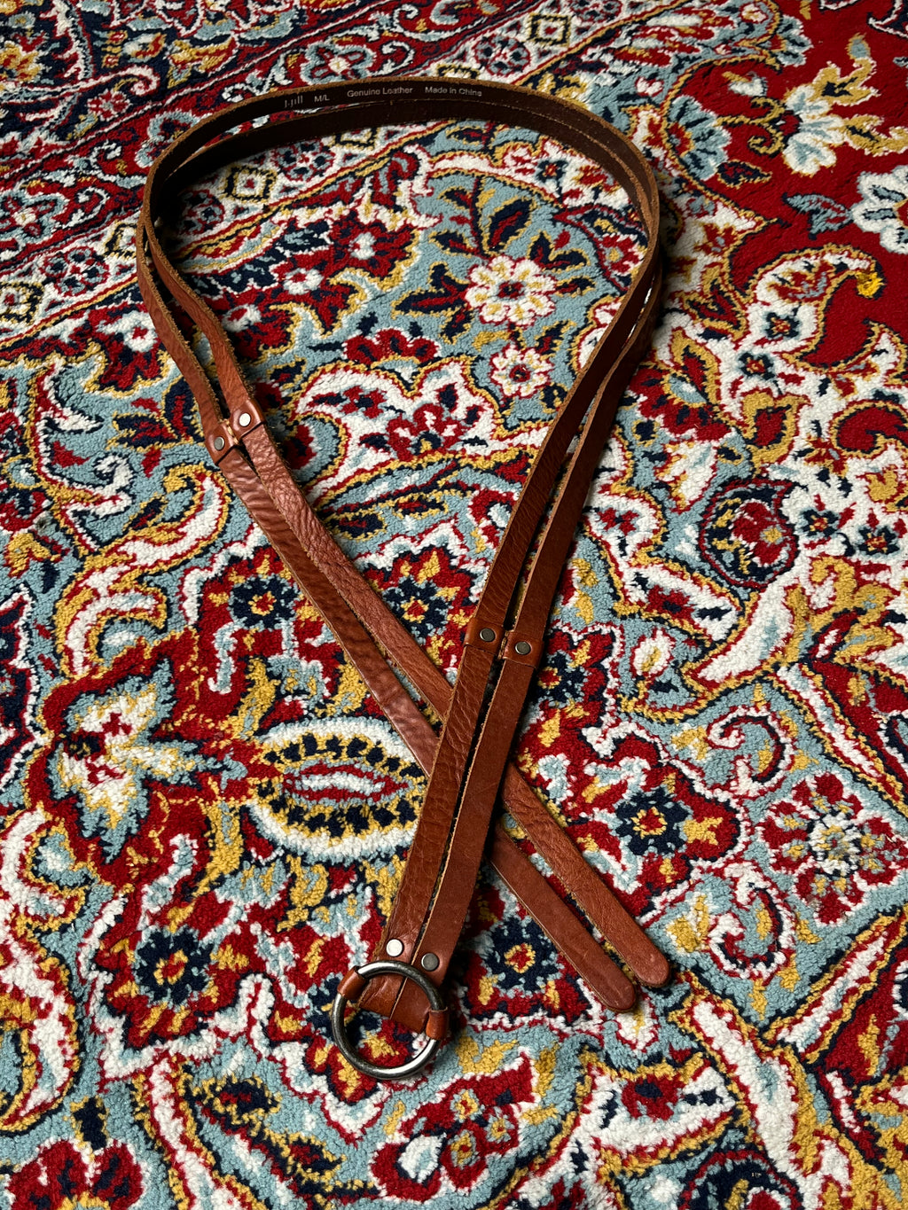J Crew Brown Leather Double Layer Skinny Belt Silver O-Ring
