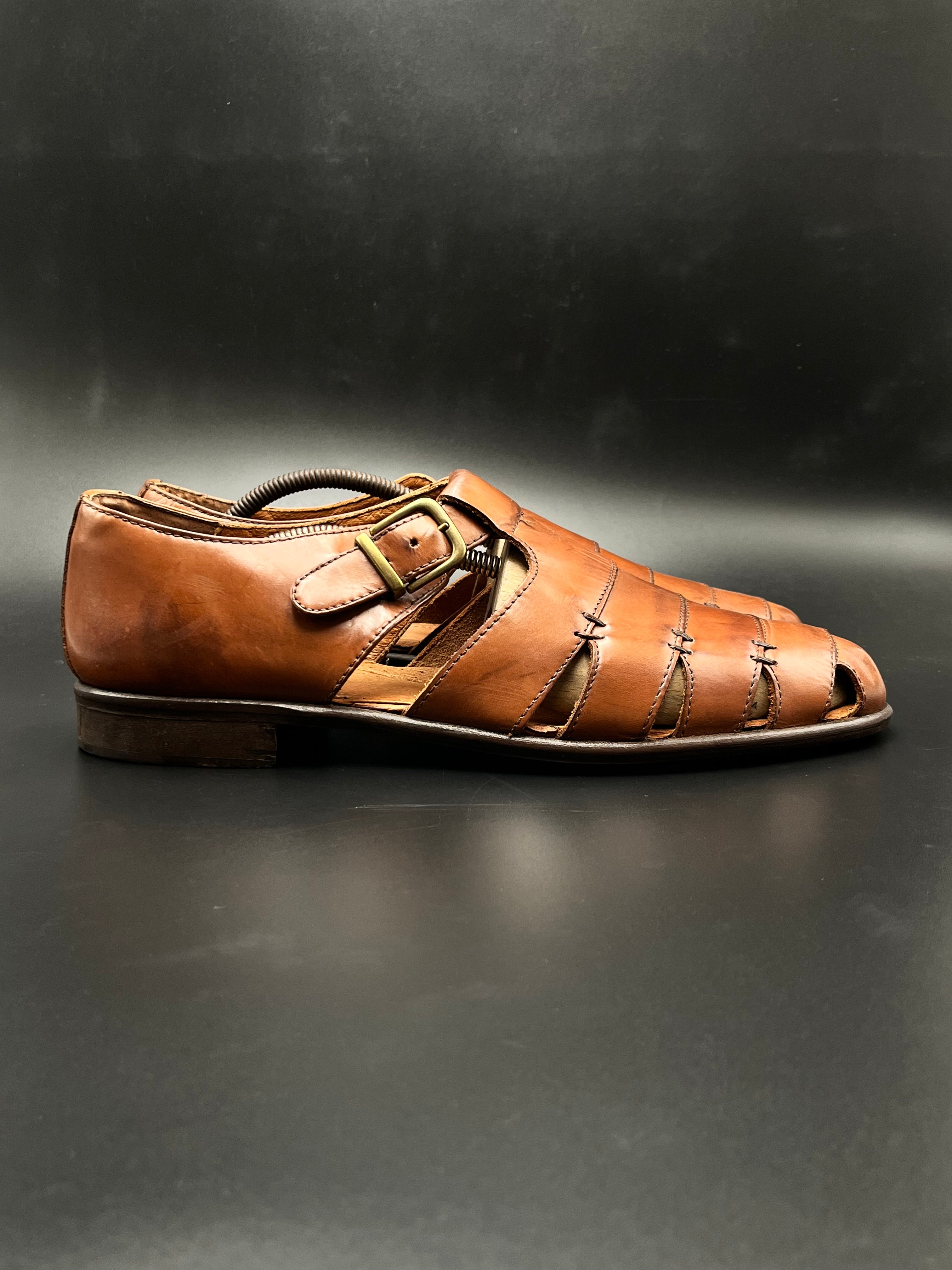 G.H. Bass Brown Monk Strap Leather Fisherman Sandals - 46