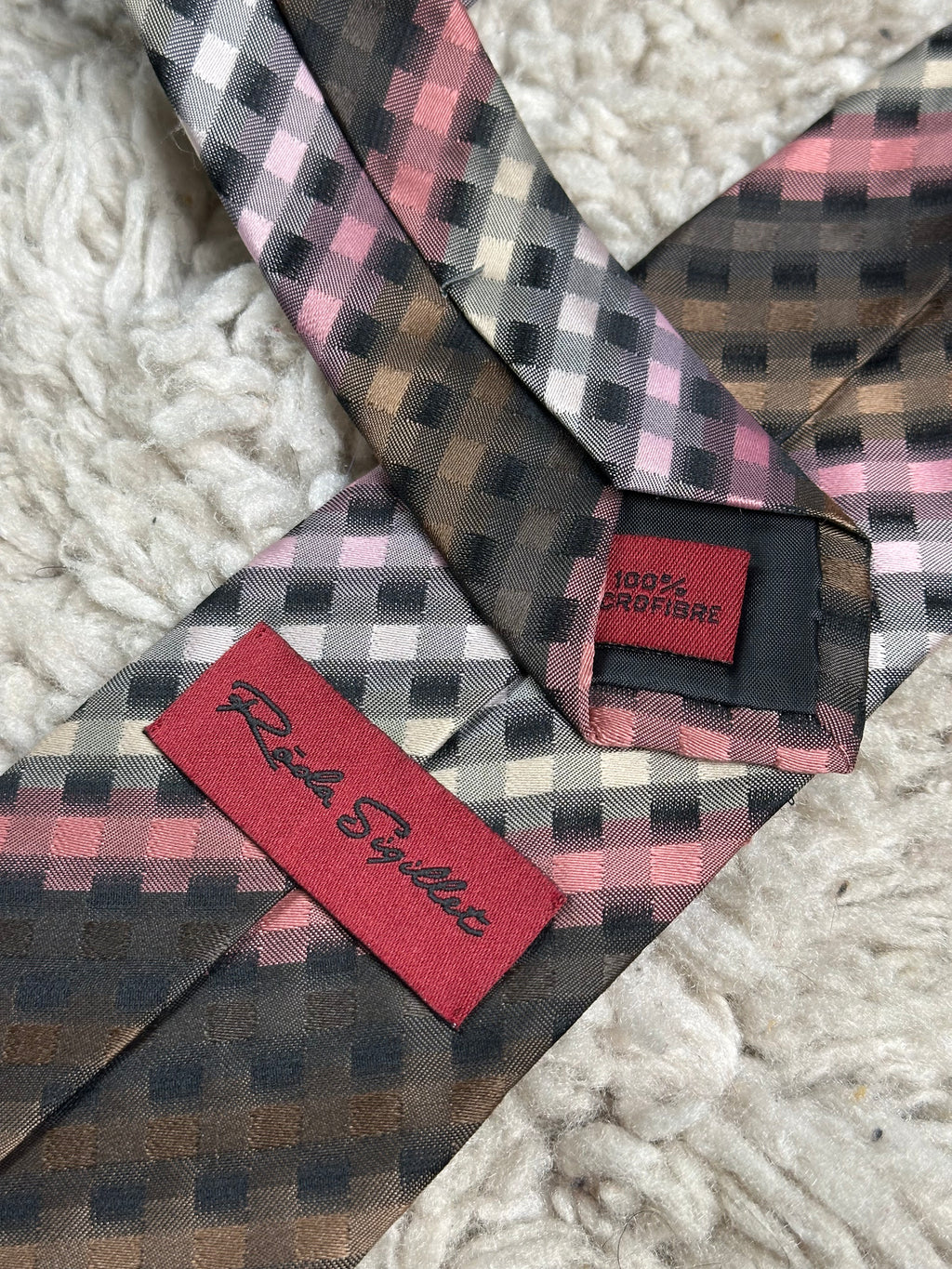 Paul Smith 100% Polyester Tie Multicolor Check Pattern Designer Necktie