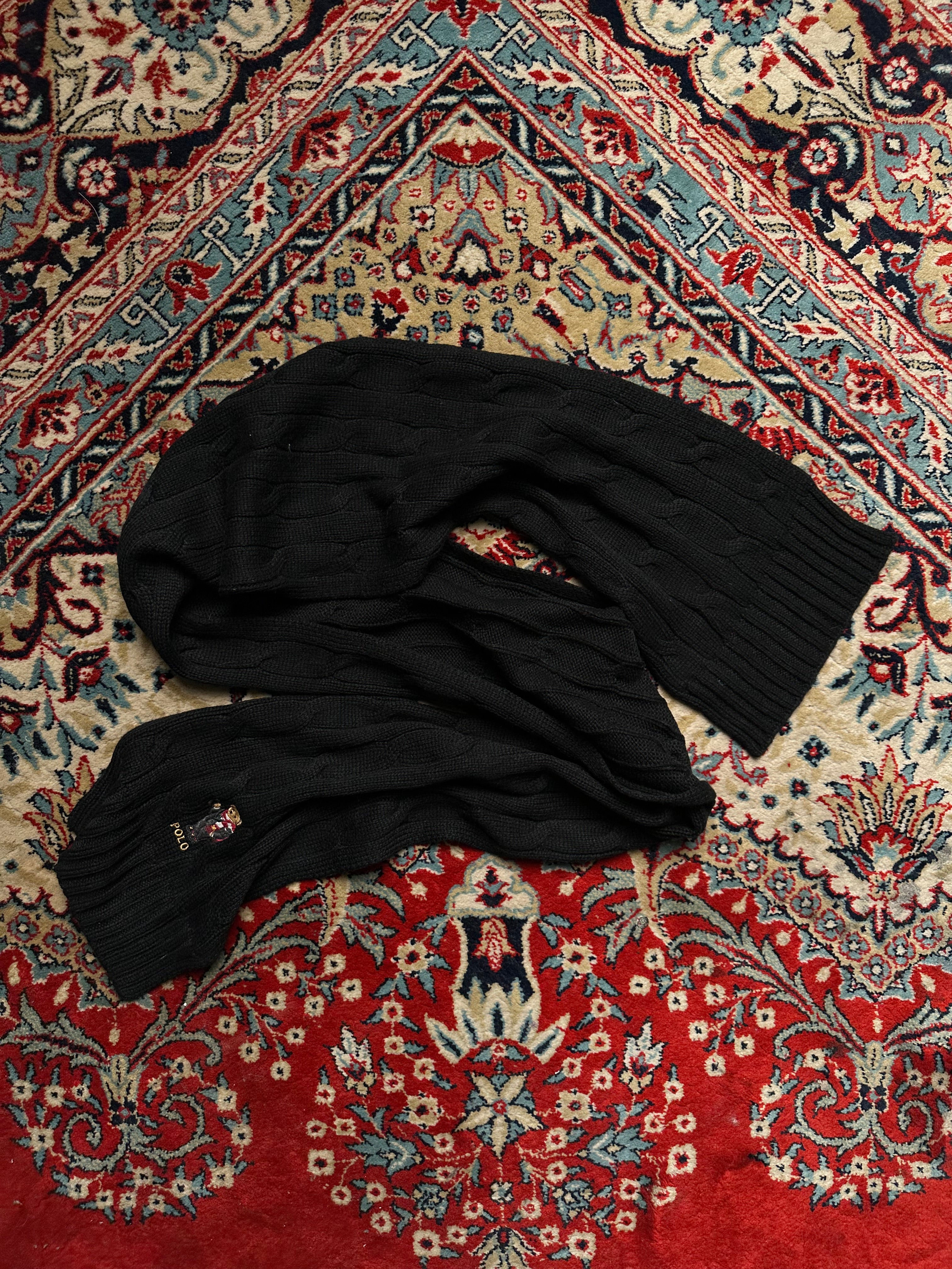 POLO RALPH LAUREN BLACK CABLE KNIT MUFFLER