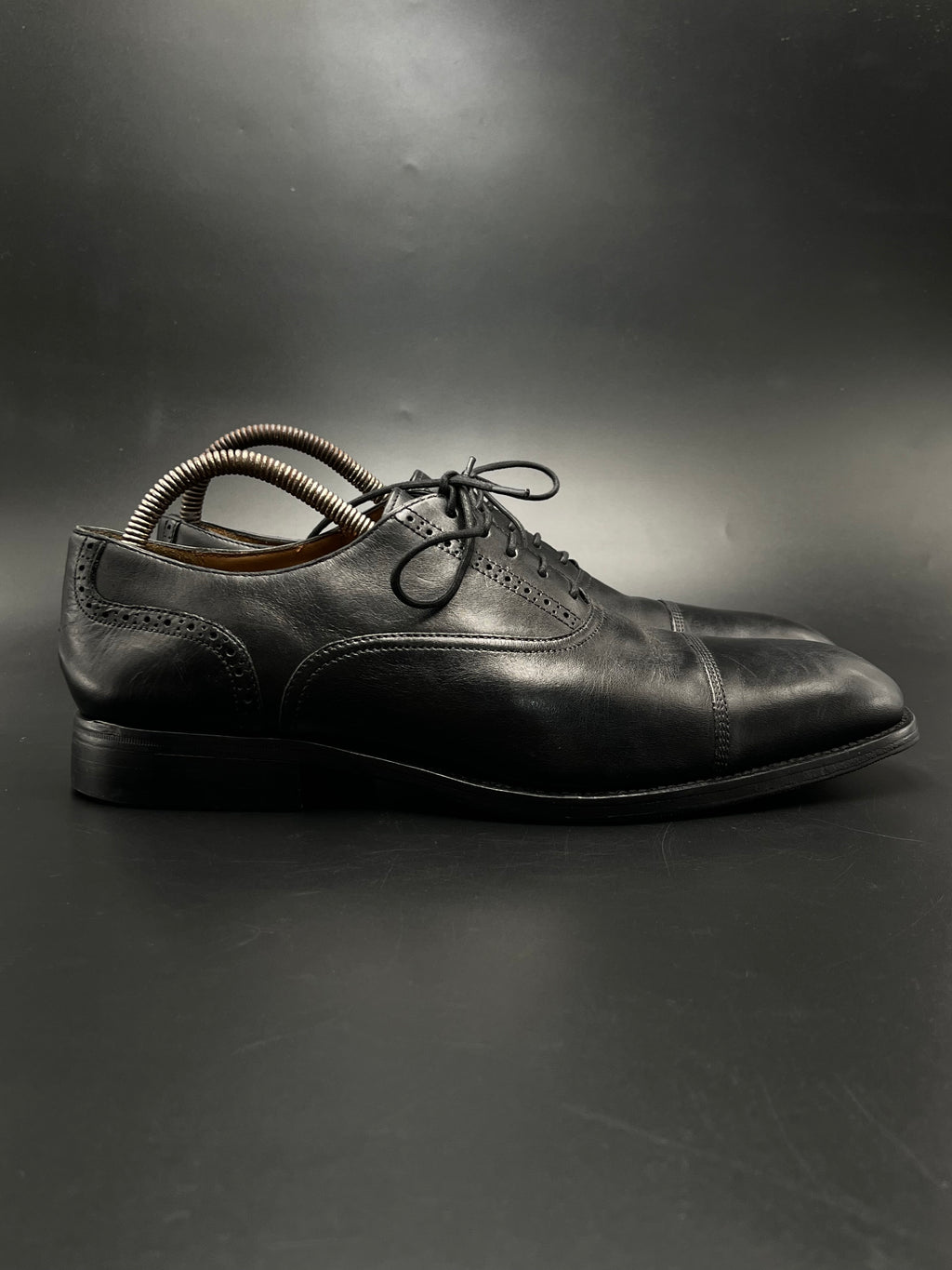 Massimo Dutti Black Leather Cap Toe Oxford Dress Shoes