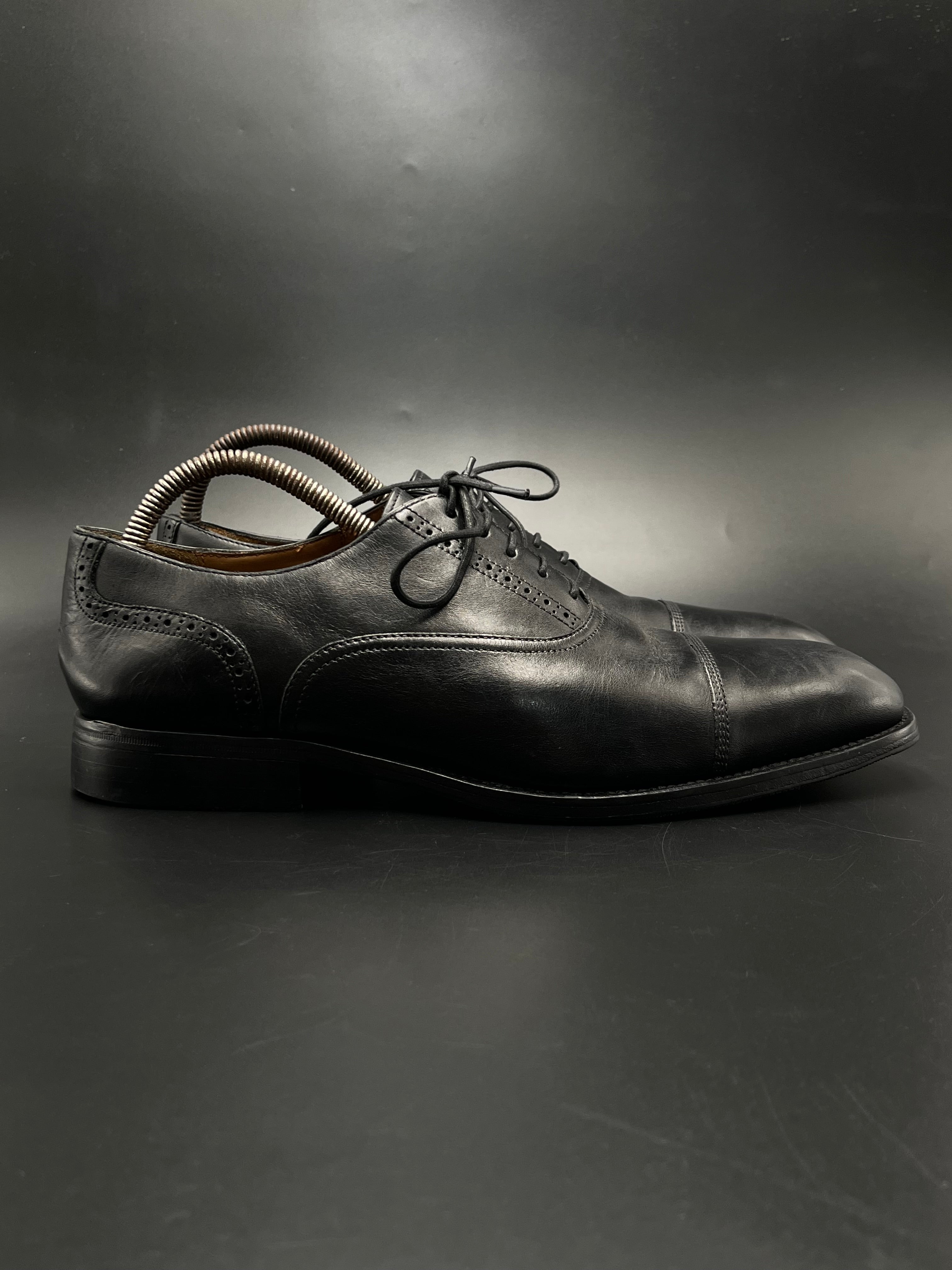Massimo Dutti Black Leather Cap Toe Oxford Dress Shoes