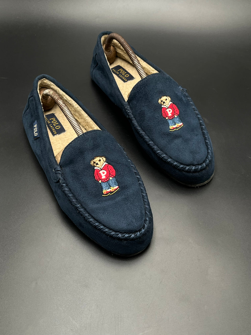 Polo Ralph Lauren Dezi V Polo Bear Navy Suede Moccasin Slippers