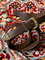 Western Skinny Belt Brown Textured Leather Floral Ranger Set