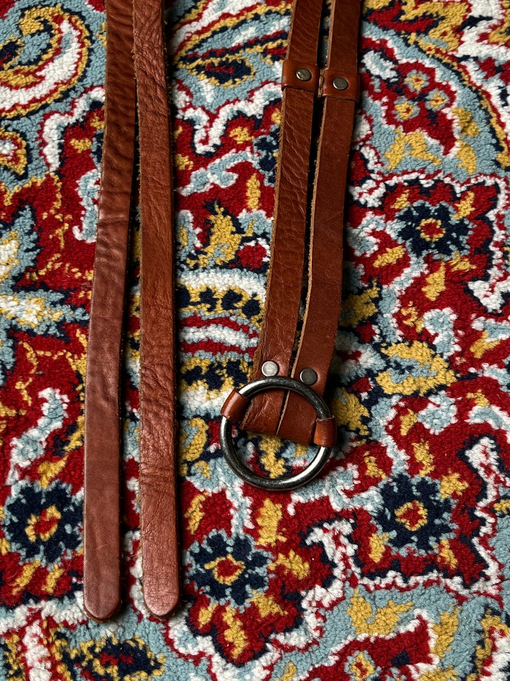 J Crew Brown Leather Double Layer Skinny Belt Silver O-Ring