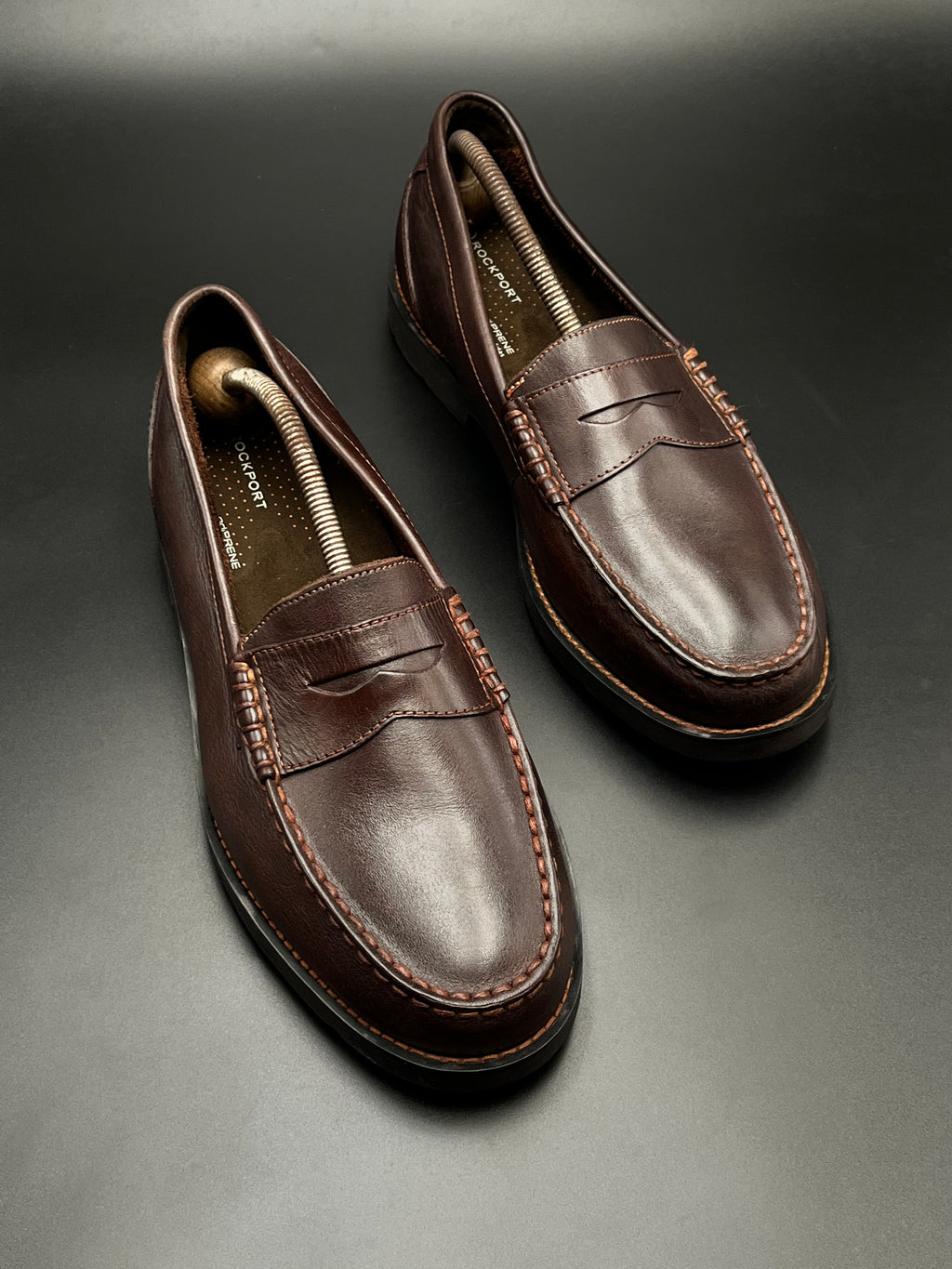 Rockport ADIPPRENE BROWN LEATHER PENNY LOAFERS - 45