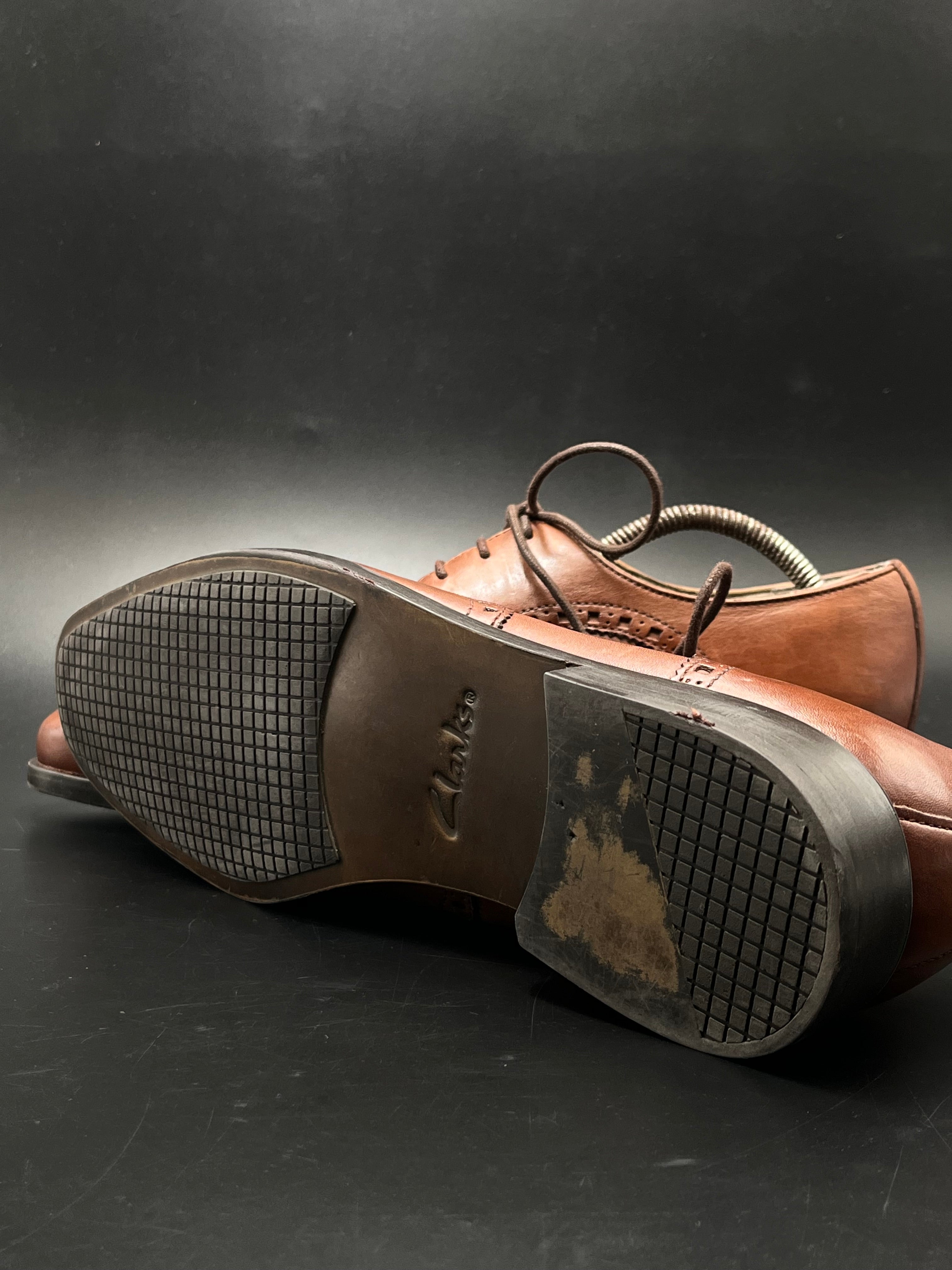 CLARKS CUSHION PLUS BROWN LEATHER WINGTIP BROGUE OXFORDS SHOES