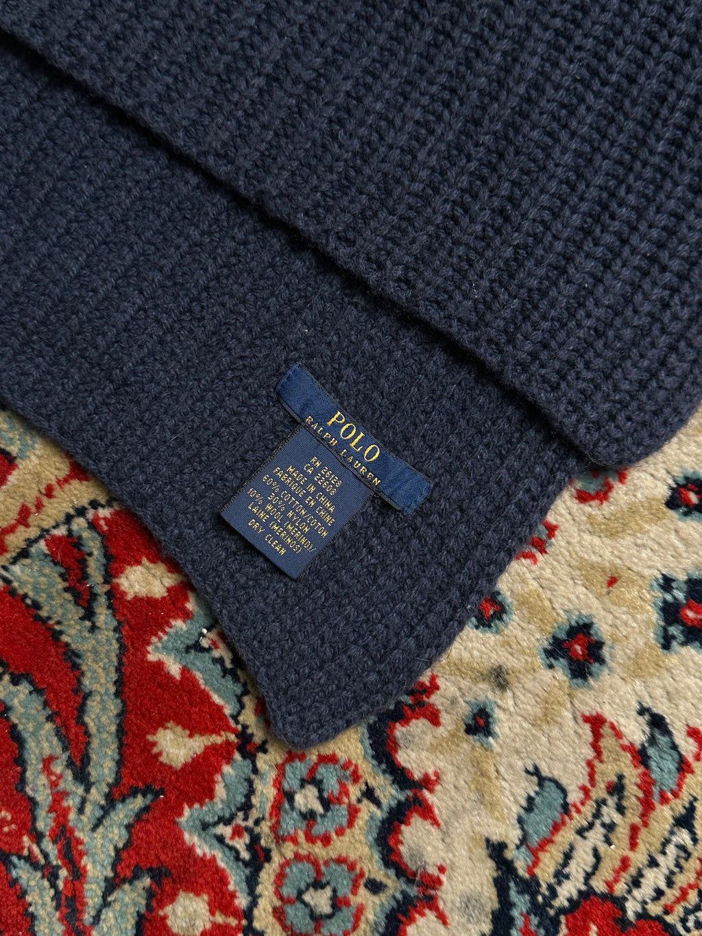 POLO RALPH LAUREN NAVY BLUE CABLE KNIT SCARF