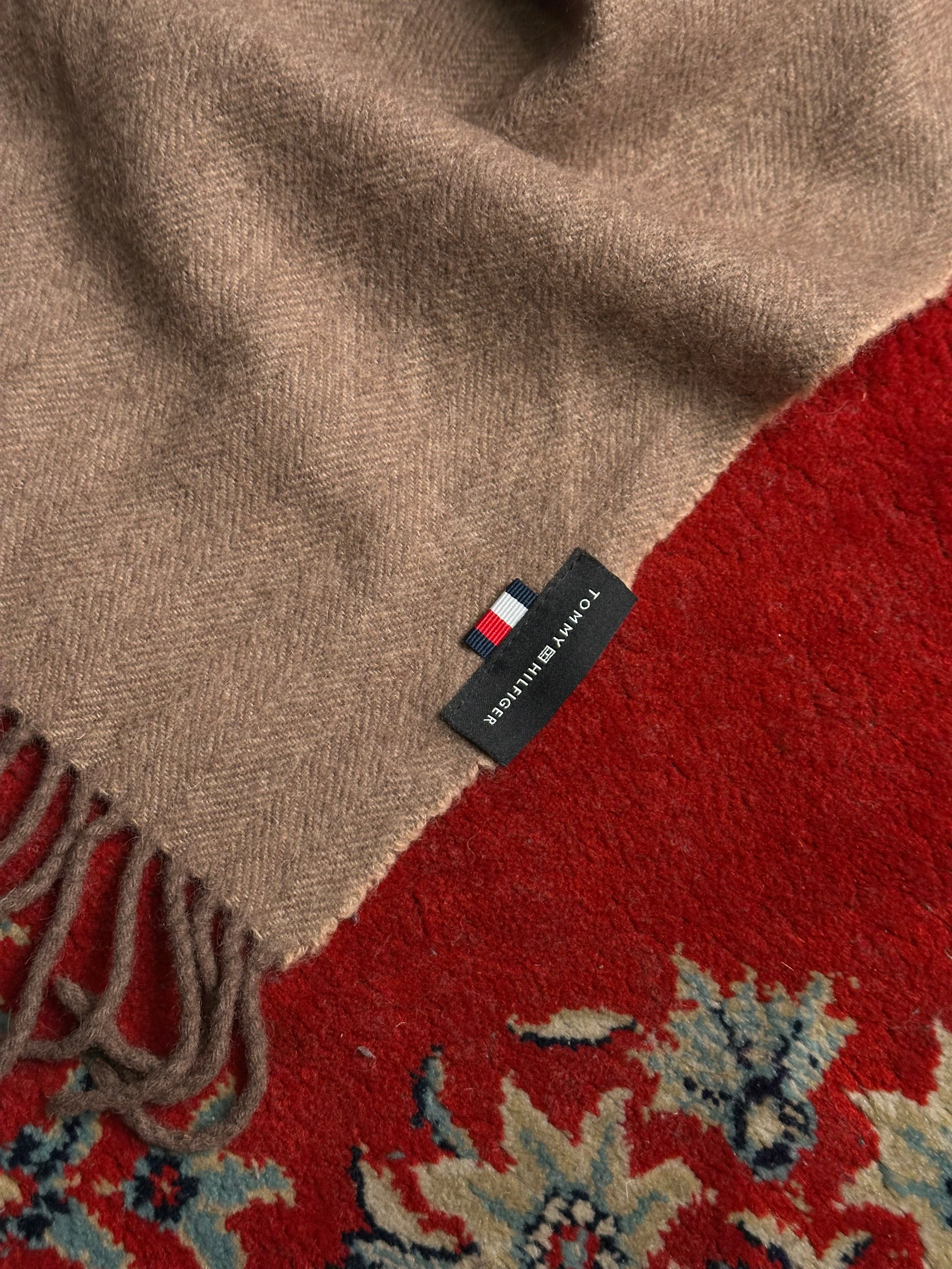Tommy Hilfiger Brown Pure Wool Fringed Scarf