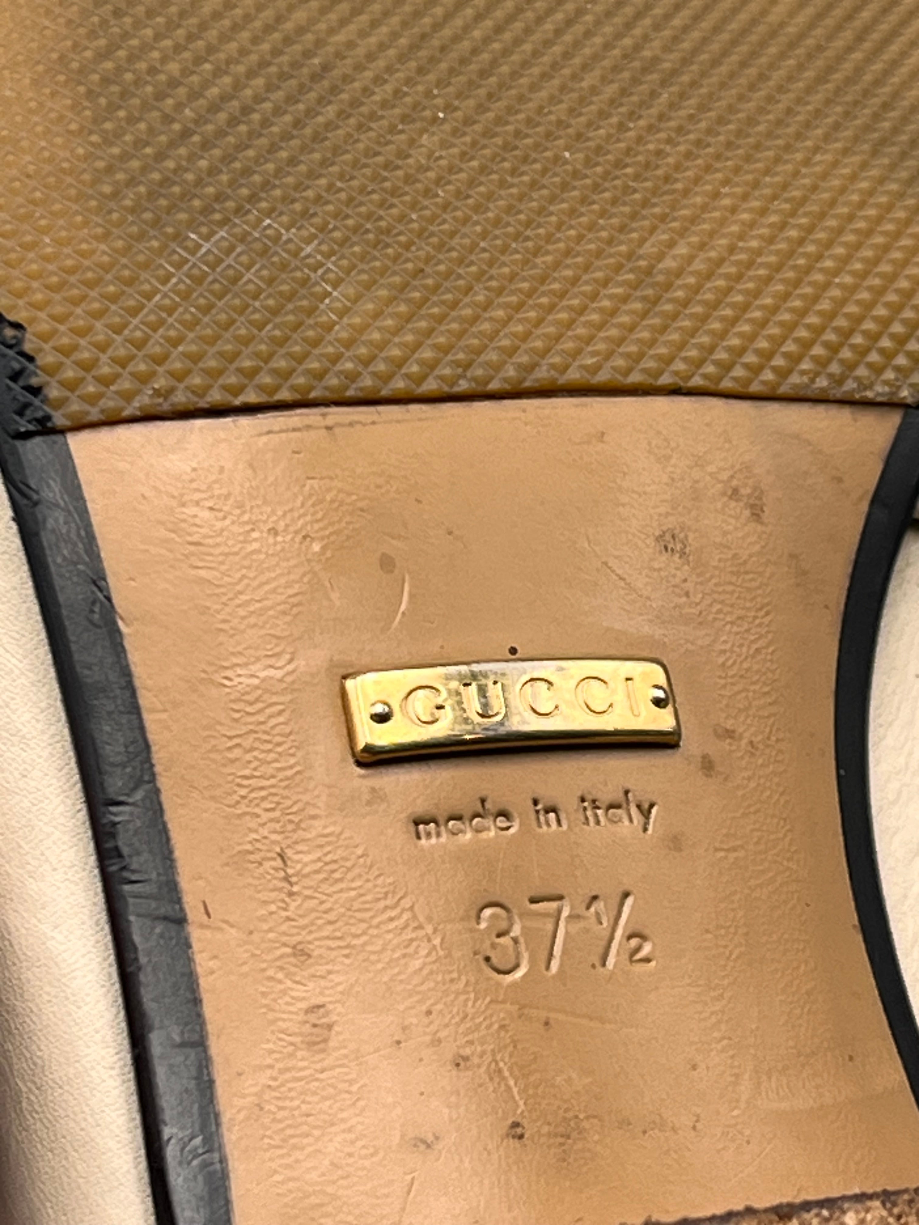 Gucci Cream Leather Embellished GG web Double Pumps