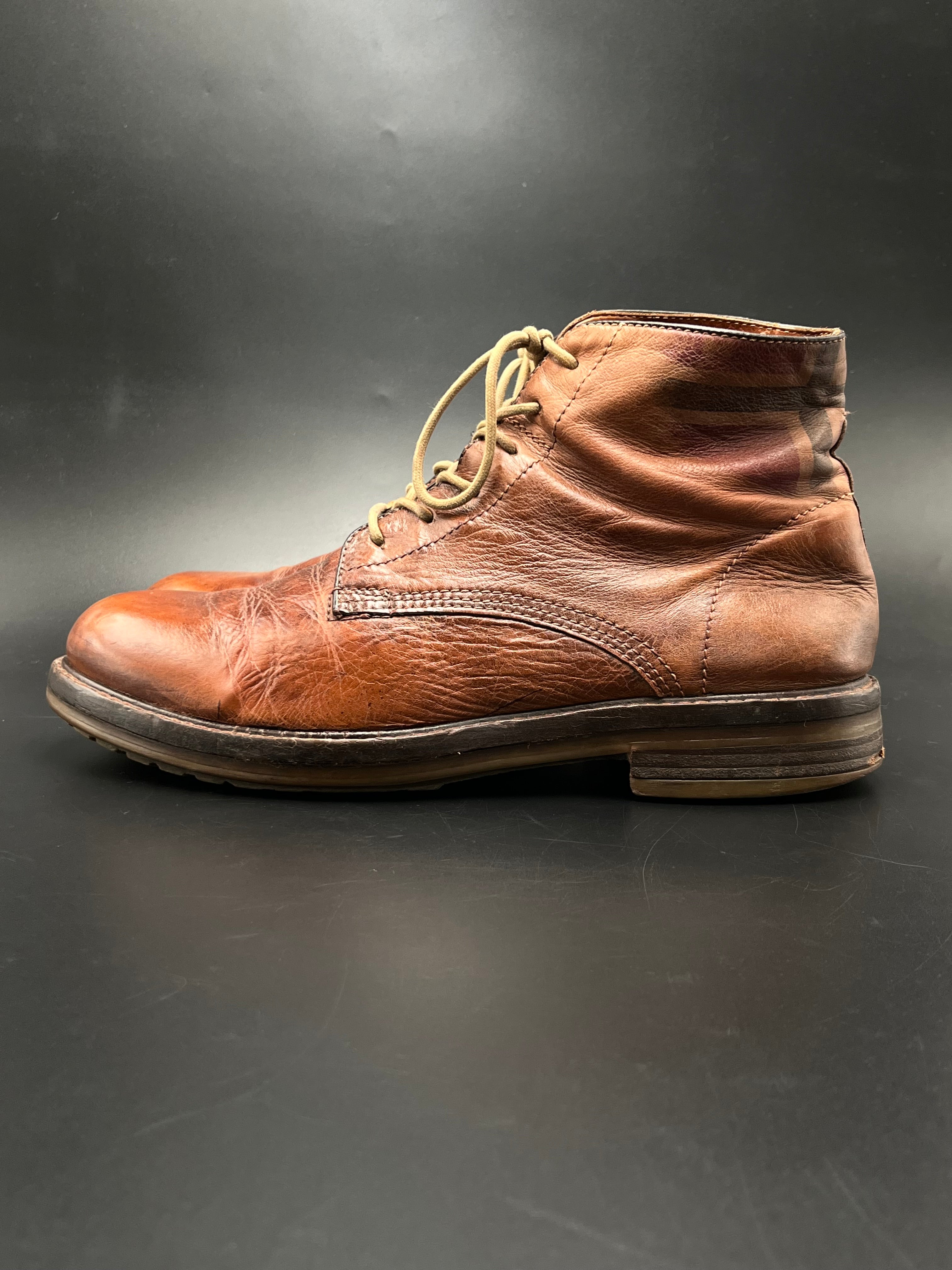 Napapijri Kari Cognac Brown Leather Lace Up Service Ankle Boots