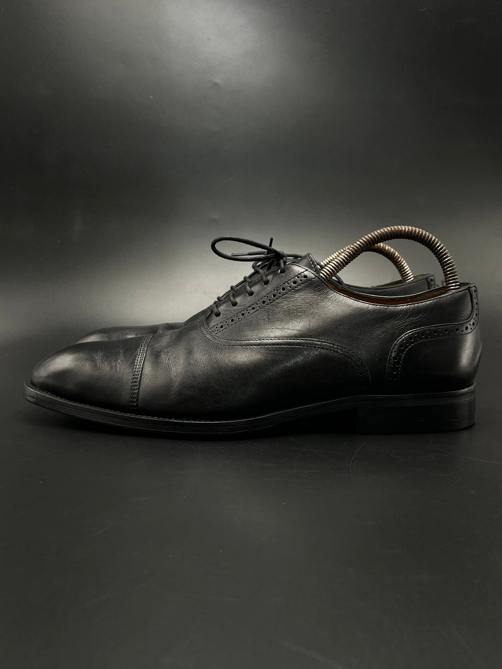 Massimo Dutti Black Leather Cap Toe Oxford Dress Shoes
