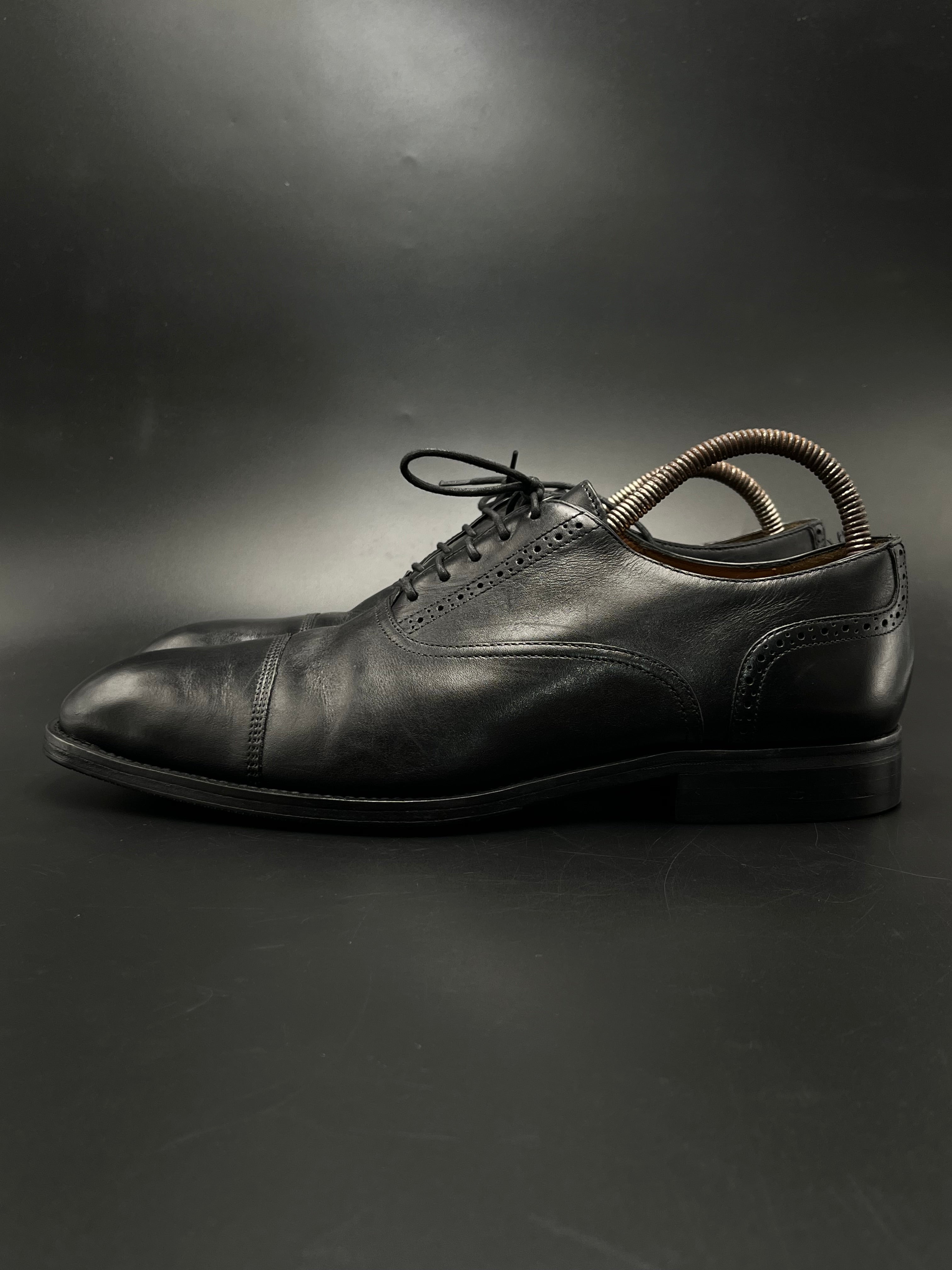 Massimo Dutti Black Leather Cap Toe Oxford Dress Shoes