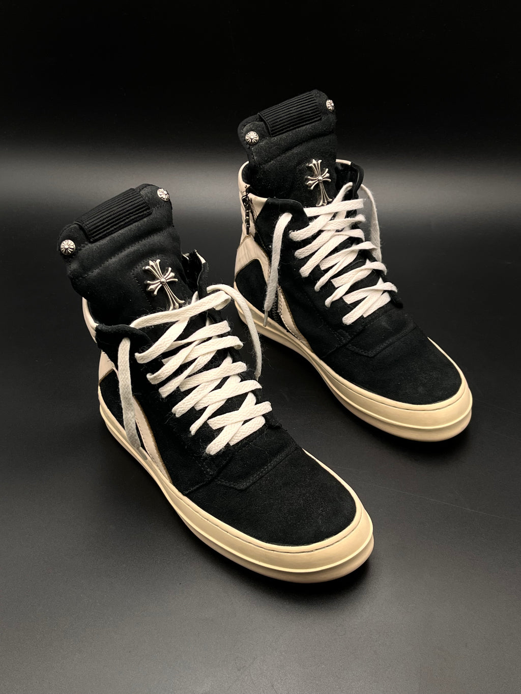 RICK OWENS X CHROME HEARTS GEOBASKETS SUEDE/LEATHER