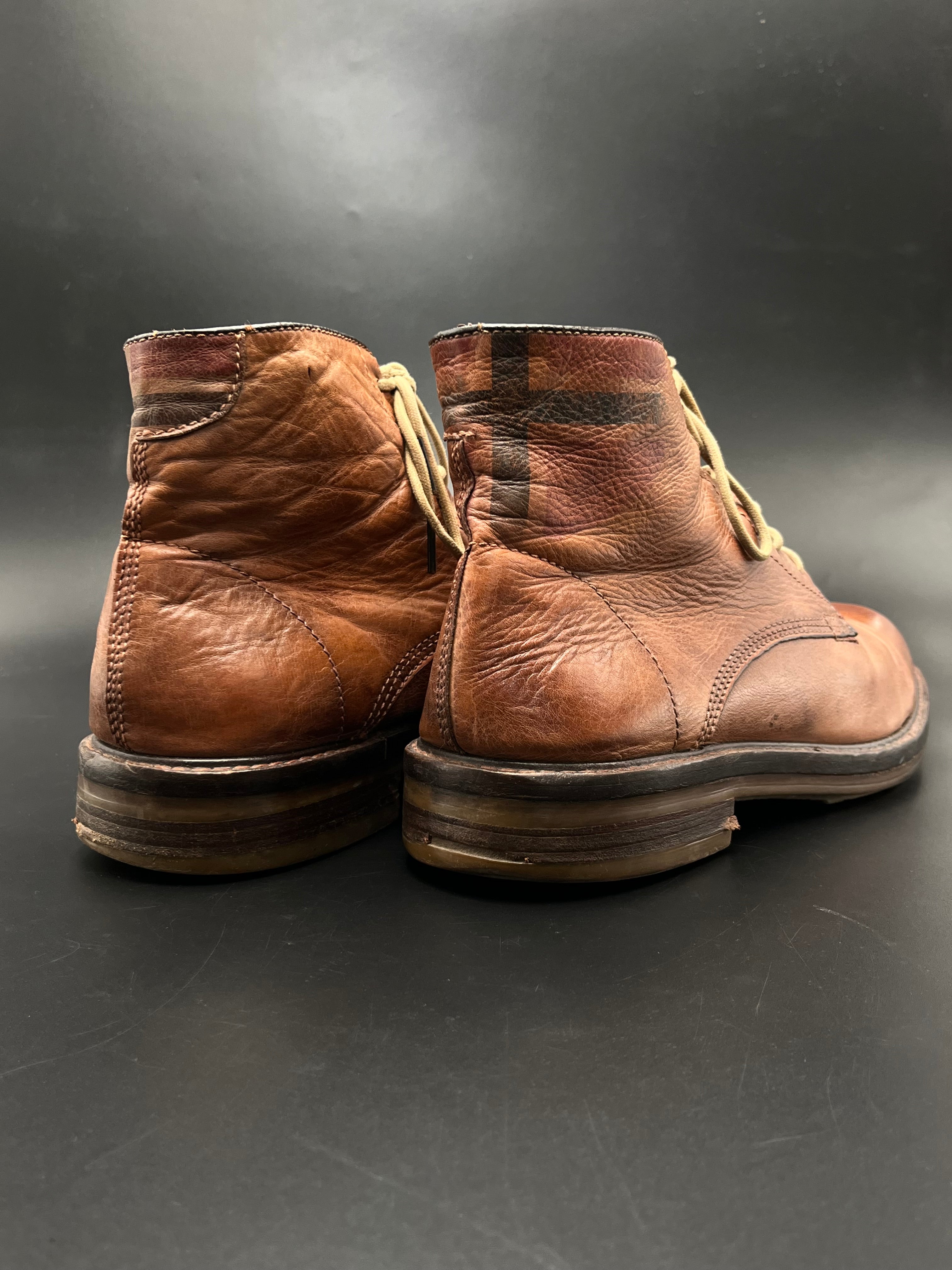 Napapijri Kari Cognac Brown Leather Lace Up Service Ankle Boots