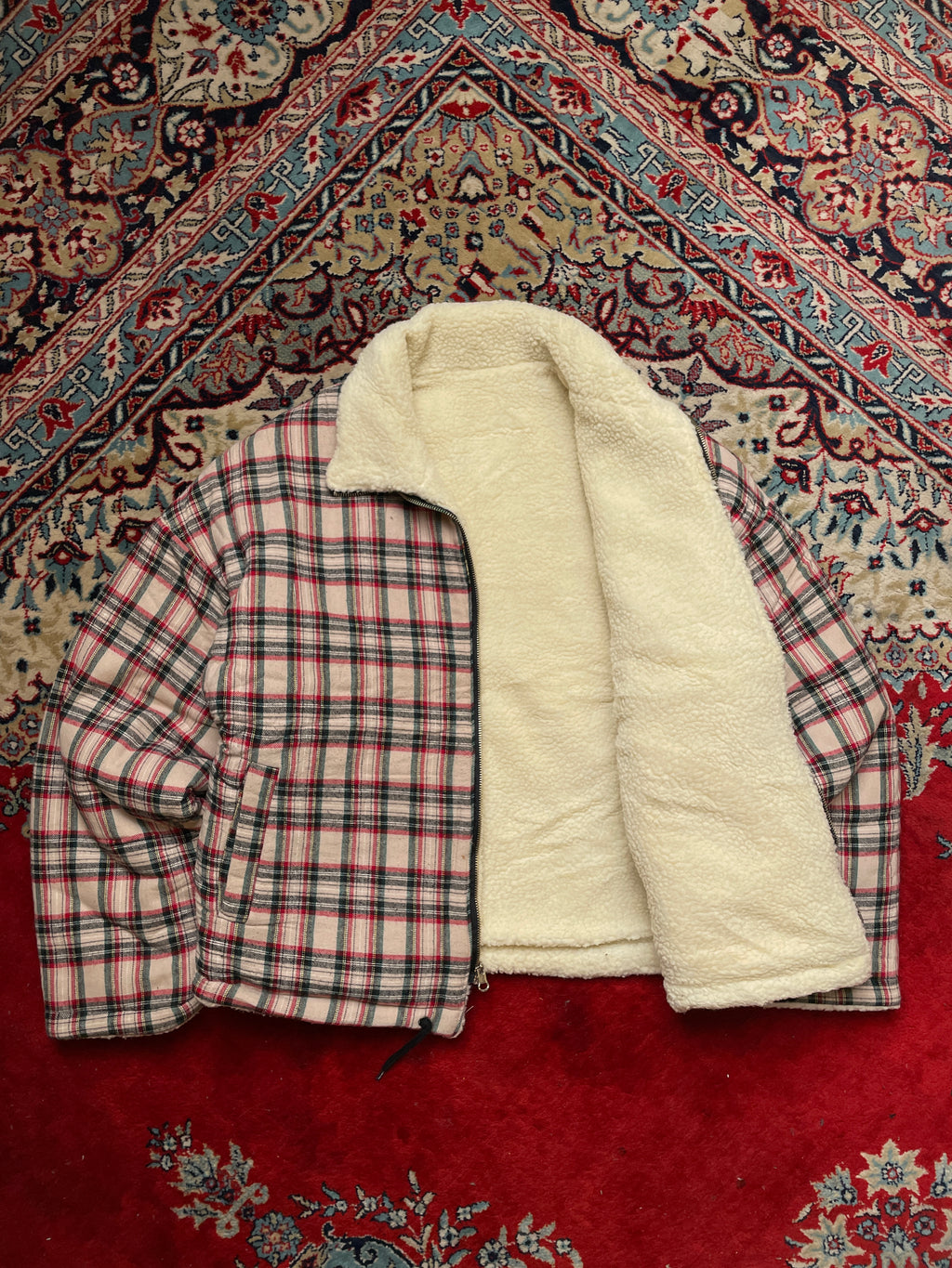 VINTAGE CHECKERED reversible sherpa RELAXED FIT jacket