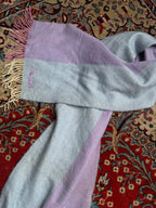 Prada Luxury Italian Made Pastel Blue & Lilac Fringed Wool Scarf