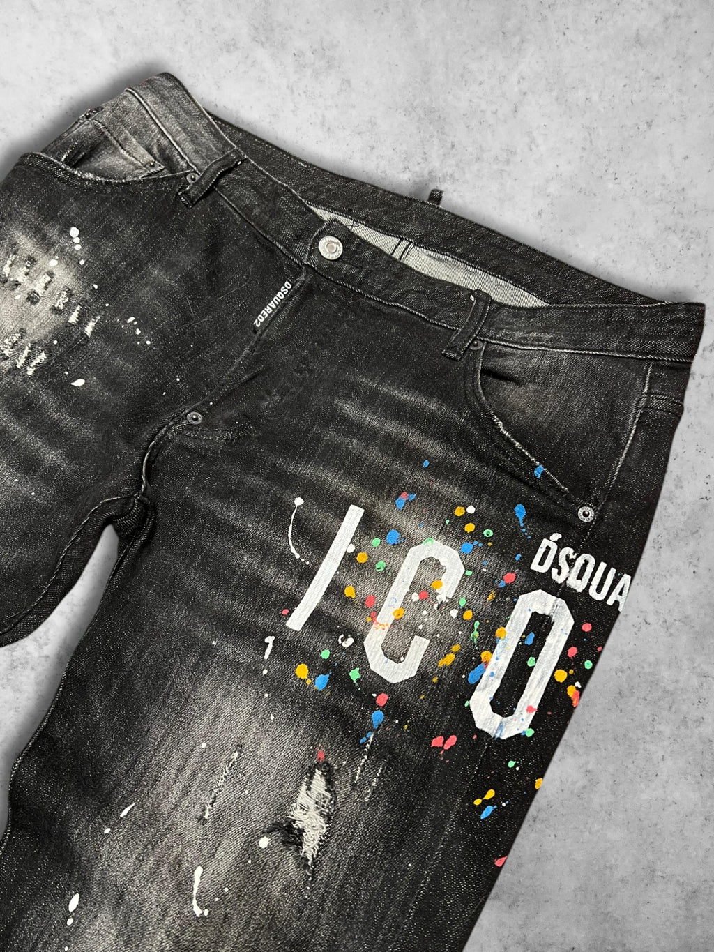 DSQUARED 2 ICON RIPPED SLIM/STRAIGHT PAINT SPLATTER LUXURY JEANS