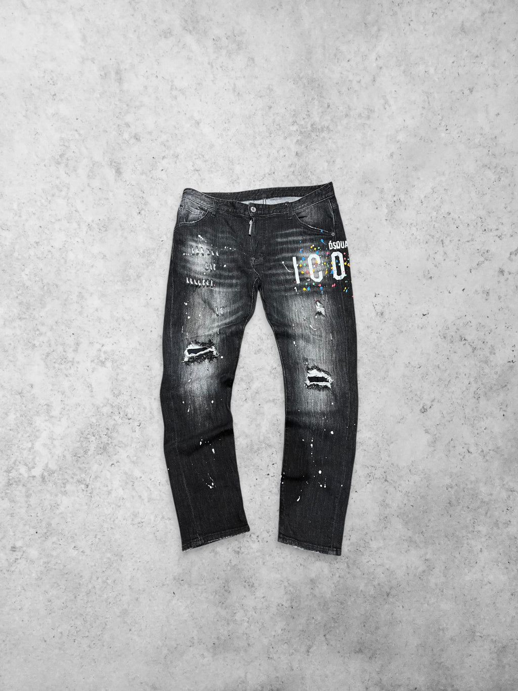 DSQUARED 2 ICON RIPPED SLIM/STRAIGHT PAINT SPLATTER LUXURY JEANS