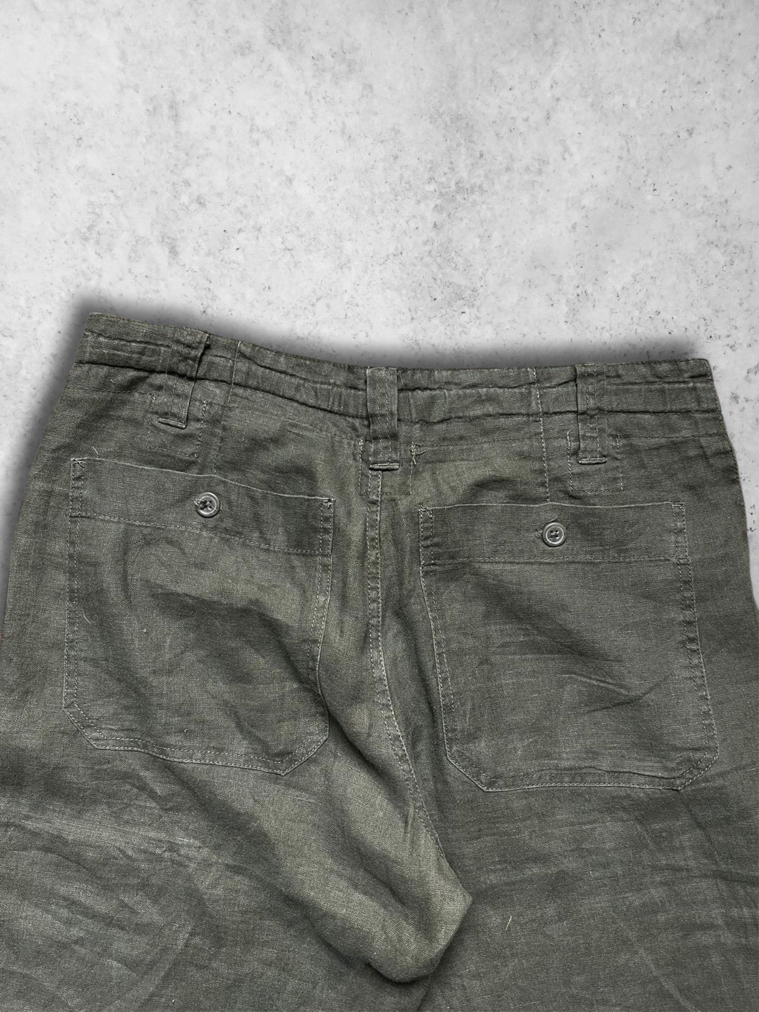 H&M LOGG DARK GREEN RELAXED FIT LINEN PANTS