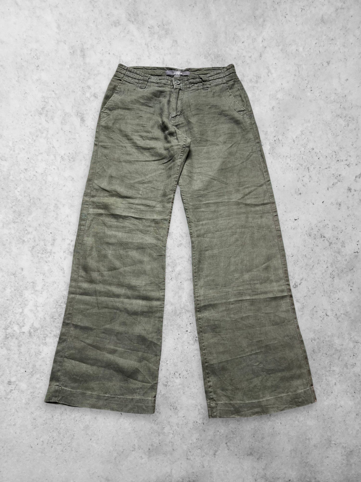 H&M LOGG DARK GREEN RELAXED FIT LINEN PANTS