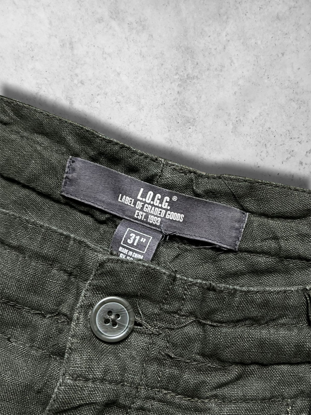 H&M LOGG DARK GREEN RELAXED FIT LINEN PANTS