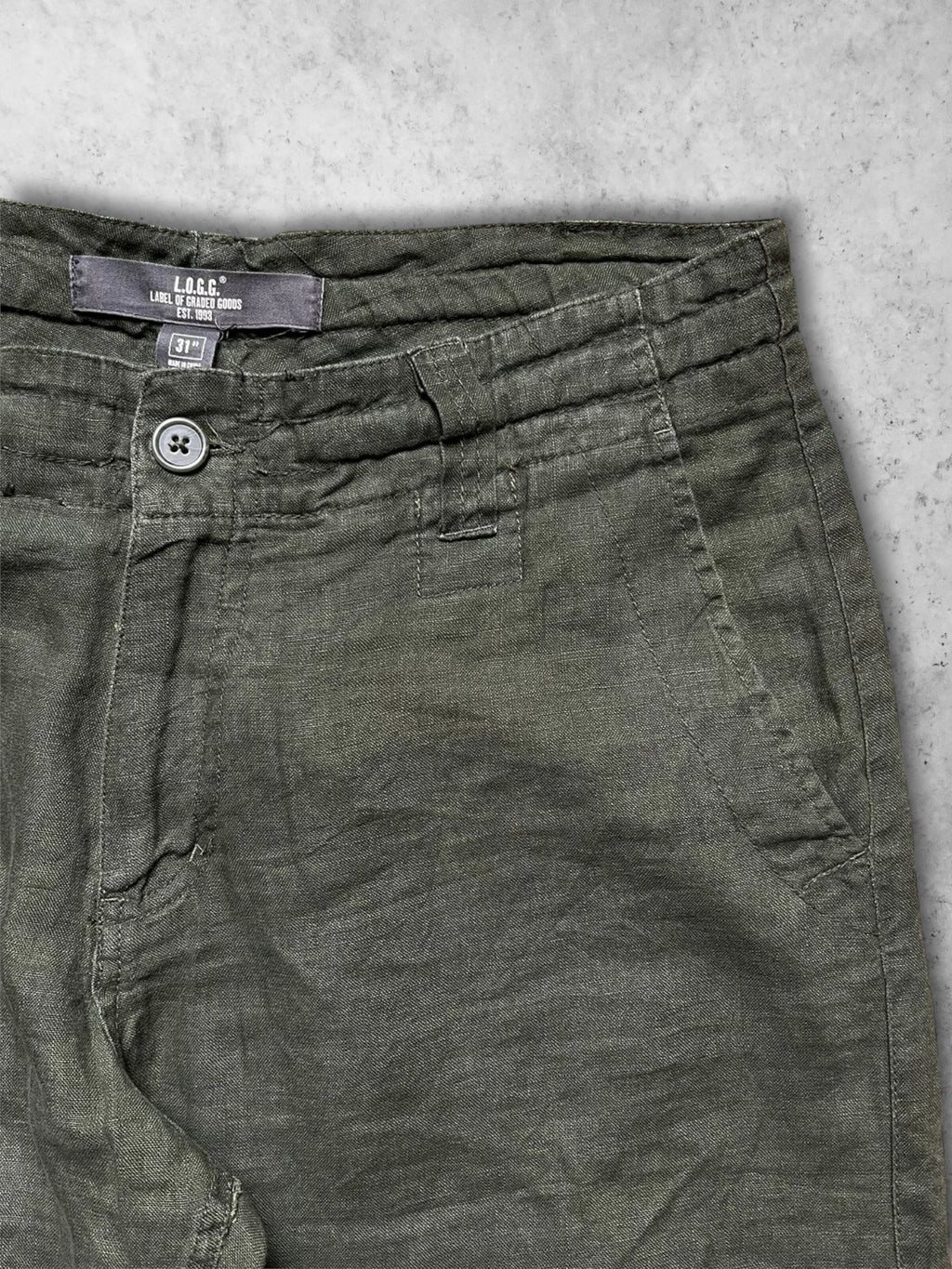 H&M LOGG DARK GREEN RELAXED FIT LINEN PANTS